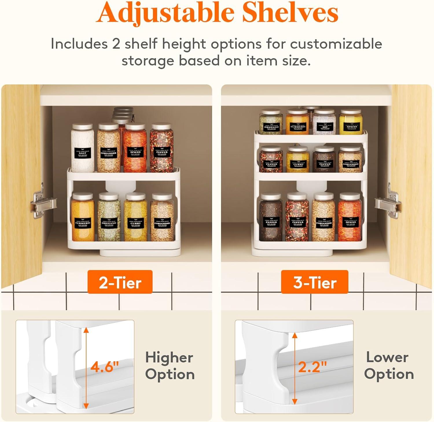 image:imageLifewit Spice Rack Organizer for Cabinet Slide amp Rotate Spice Organizer Double 3tier Adjustable Shelves with Fence amp NonSkid Pad Seasoning Medicine Organization 92 H x 61 W x 114 D White