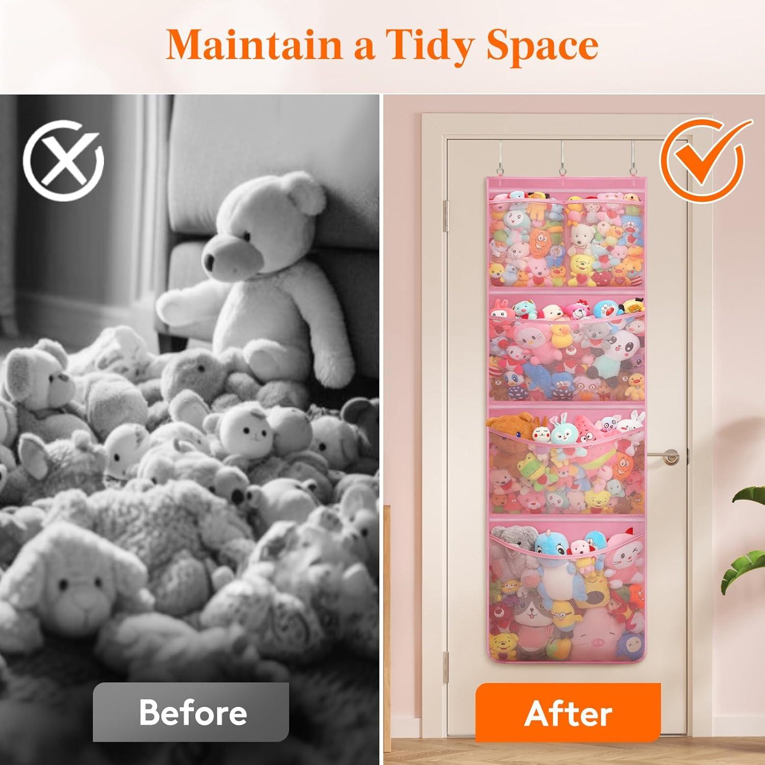 image:imageLifewit Stuffed Animal Storage Over the Door Organizer with 5 Expandable Mesh Pockets Breathable Oxford Fabric Hanging Kid Baby Plush Toy Holder for Nursery 167 cm 658 High White 1 PackPink