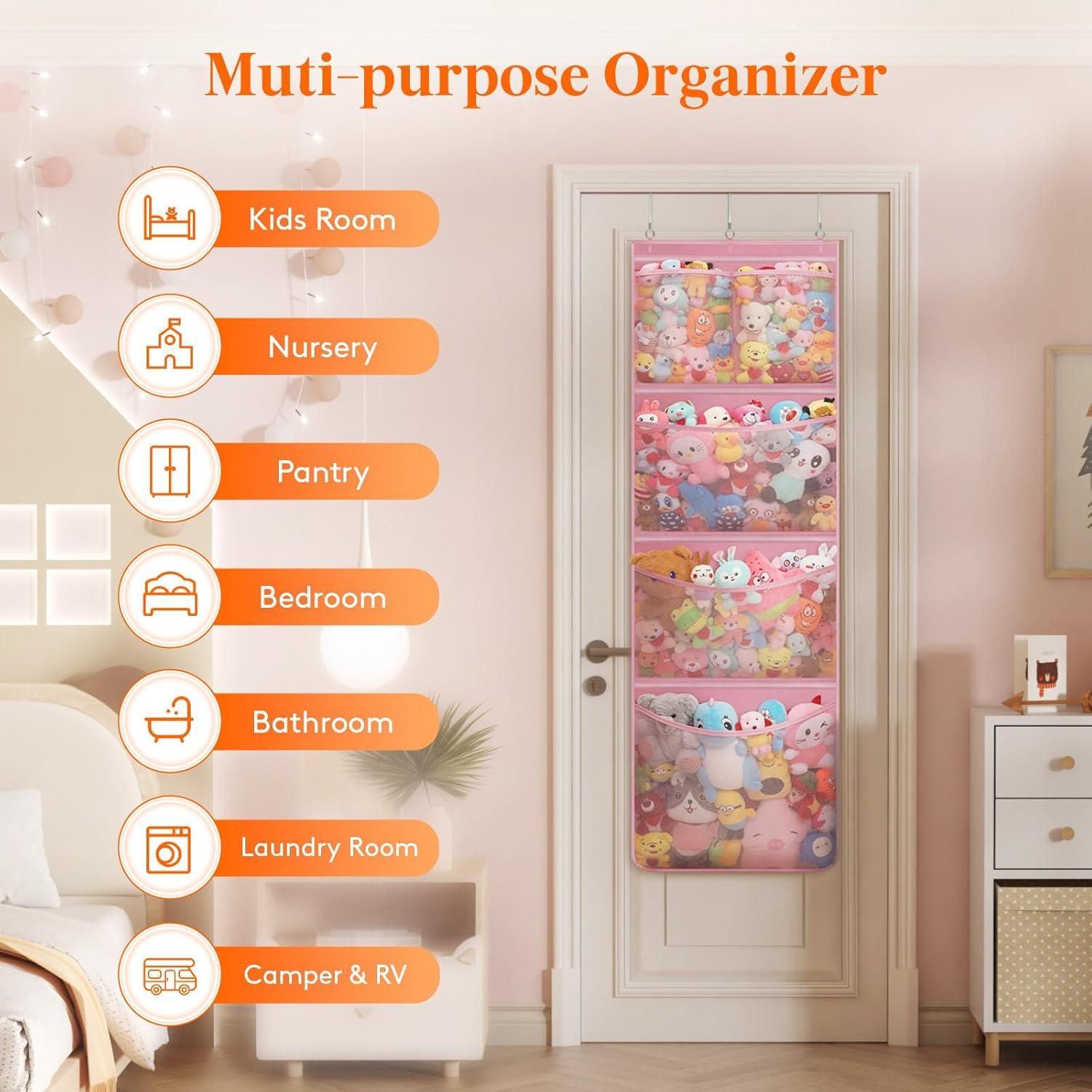 image:imageLifewit Stuffed Animal Storage Over the Door Organizer with 5 Expandable Mesh Pockets Breathable Oxford Fabric Hanging Kid Baby Plush Toy Holder for Nursery 167 cm 658 High White 1 PackPink