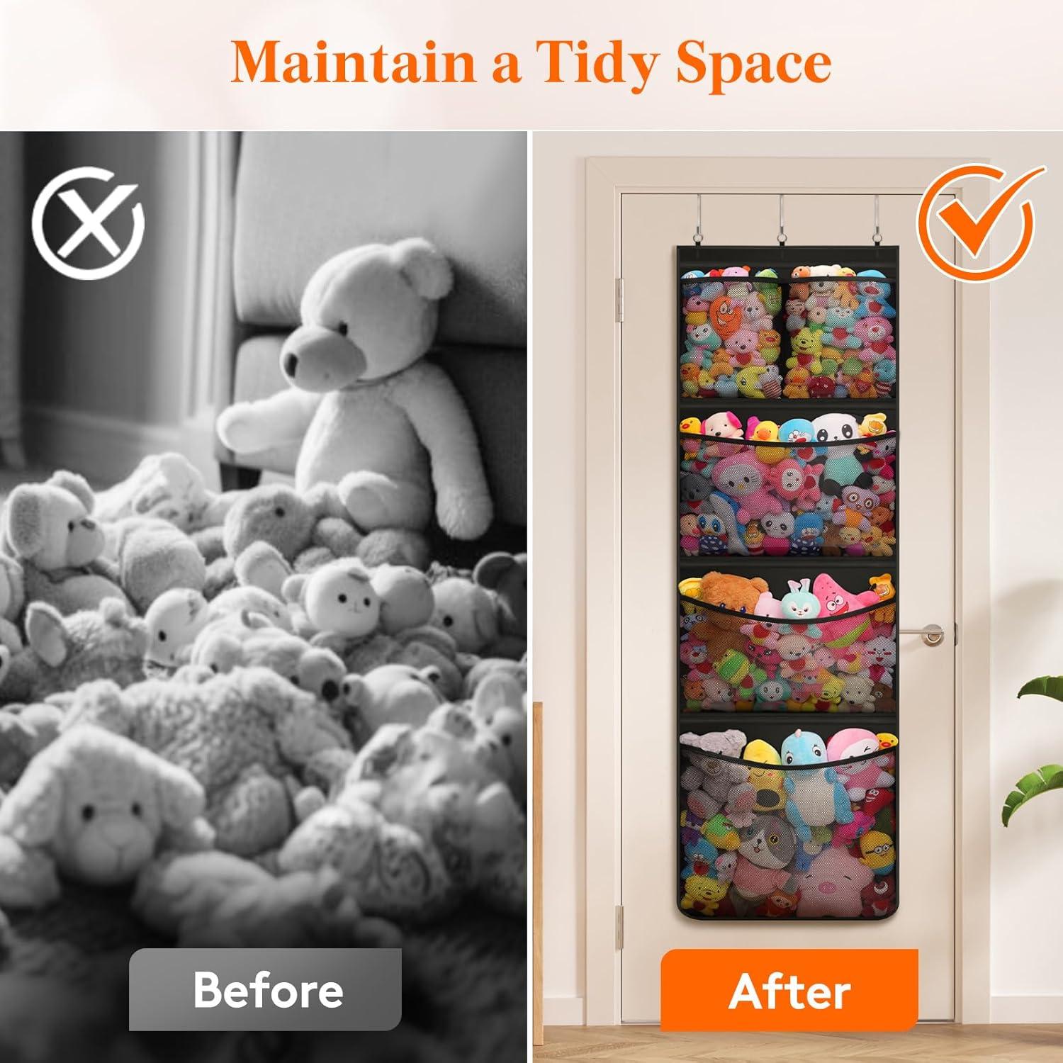 image:imageLifewit Stuffed Animal Storage Over the Door Organizer with 5 Expandable Mesh Pockets Breathable Oxford Fabric Hanging Kid Baby Plush Toy Holder for Nursery 167 cm 658 High White 1 PackBlack