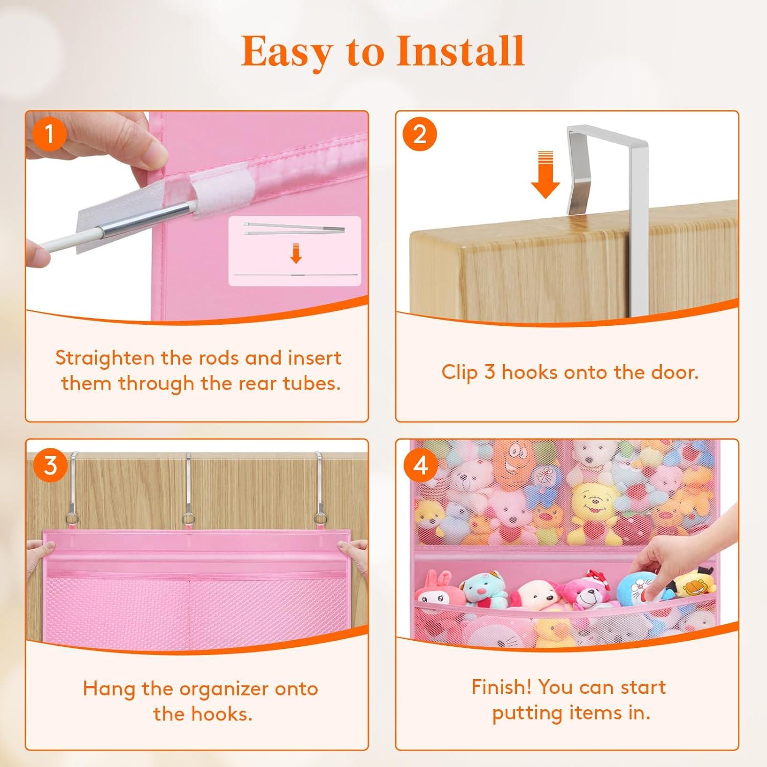 image:imageLifewit Stuffed Animal Storage Over the Door Organizer with 5 Expandable Mesh Pockets Breathable Oxford Fabric Hanging Kid Baby Plush Toy Holder for Nursery 167 cm 658 High White 1 PackPink