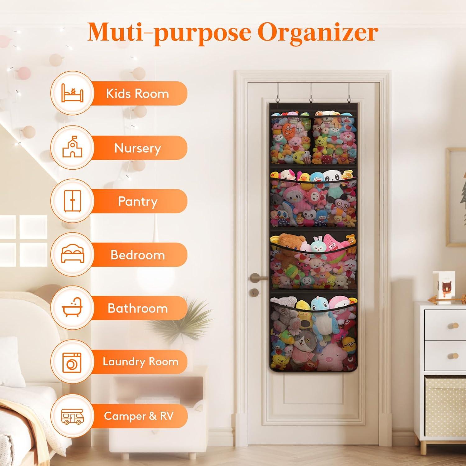 image:imageLifewit Stuffed Animal Storage Over the Door Organizer with 5 Expandable Mesh Pockets Breathable Oxford Fabric Hanging Kid Baby Plush Toy Holder for Nursery 167 cm 658 High White 1 PackBlack