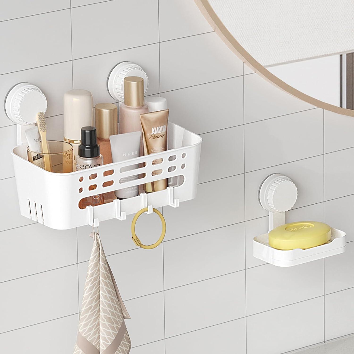 image:imageLifewit Suction Cup Shower Caddy Soap Dish Removable 10426cm Basket and Bar Soap Holder for Inside Shower NODrilling Bathroom Kitchen Organizers and Storage Rack for Shampoo Set of 11 Small Shower Caddy Set