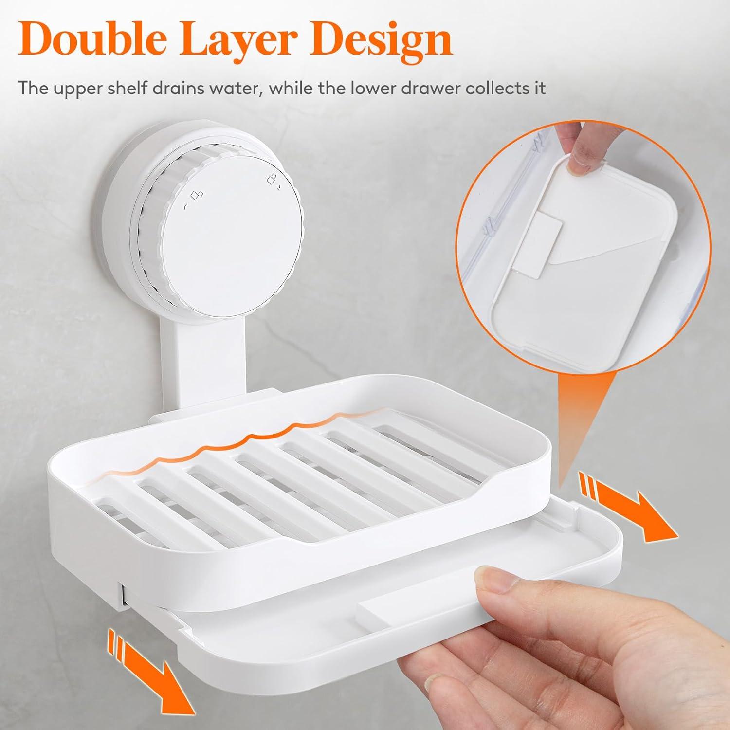 image:imageLifewit Suction Cup Shower Caddy Soap Dish Removable 10426cm Basket and Bar Soap Holder for Inside Shower NODrilling Bathroom Kitchen Organizers and Storage Rack for Shampoo Set of 11 Large Shower Caddy Set