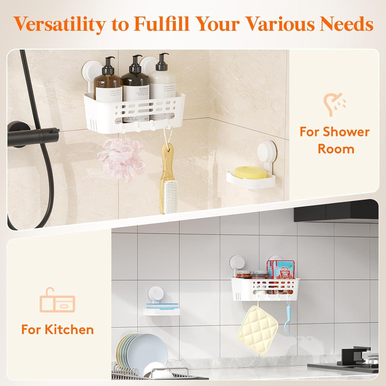 image:imageLifewit Suction Cup Shower Caddy Soap Dish Removable 10426cm Basket and Bar Soap Holder for Inside Shower NODrilling Bathroom Kitchen Organizers and Storage Rack for Shampoo Set of 11 Small Shower Caddy Set