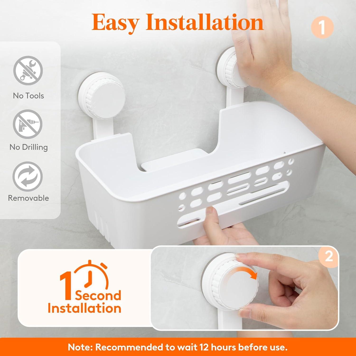 image:imageLifewit Suction Cup Shower Caddy Soap Dish Removable 10426cm Basket and Bar Soap Holder for Inside Shower NODrilling Bathroom Kitchen Organizers and Storage Rack for Shampoo Set of 11 Small Shower Caddy Set