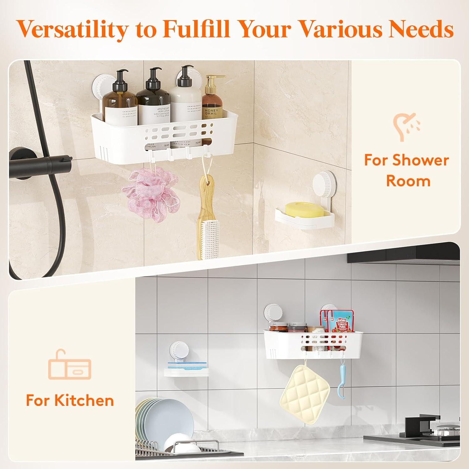 image:imageLifewit Suction Cup Shower Caddy Soap Dish Removable 10426cm Basket and Bar Soap Holder for Inside Shower NODrilling Bathroom Kitchen Organizers and Storage Rack for Shampoo Set of 11 Large Shower Caddy Set