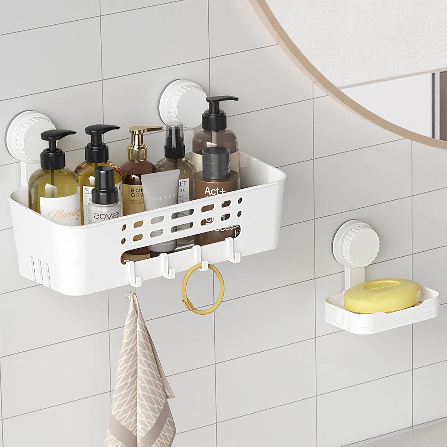 image:imageLifewit Suction Cup Shower Caddy Soap Dish Removable 10426cm Basket and Bar Soap Holder for Inside Shower NODrilling Bathroom Kitchen Organizers and Storage Rack for Shampoo Set of 11 Large Shower Caddy Set