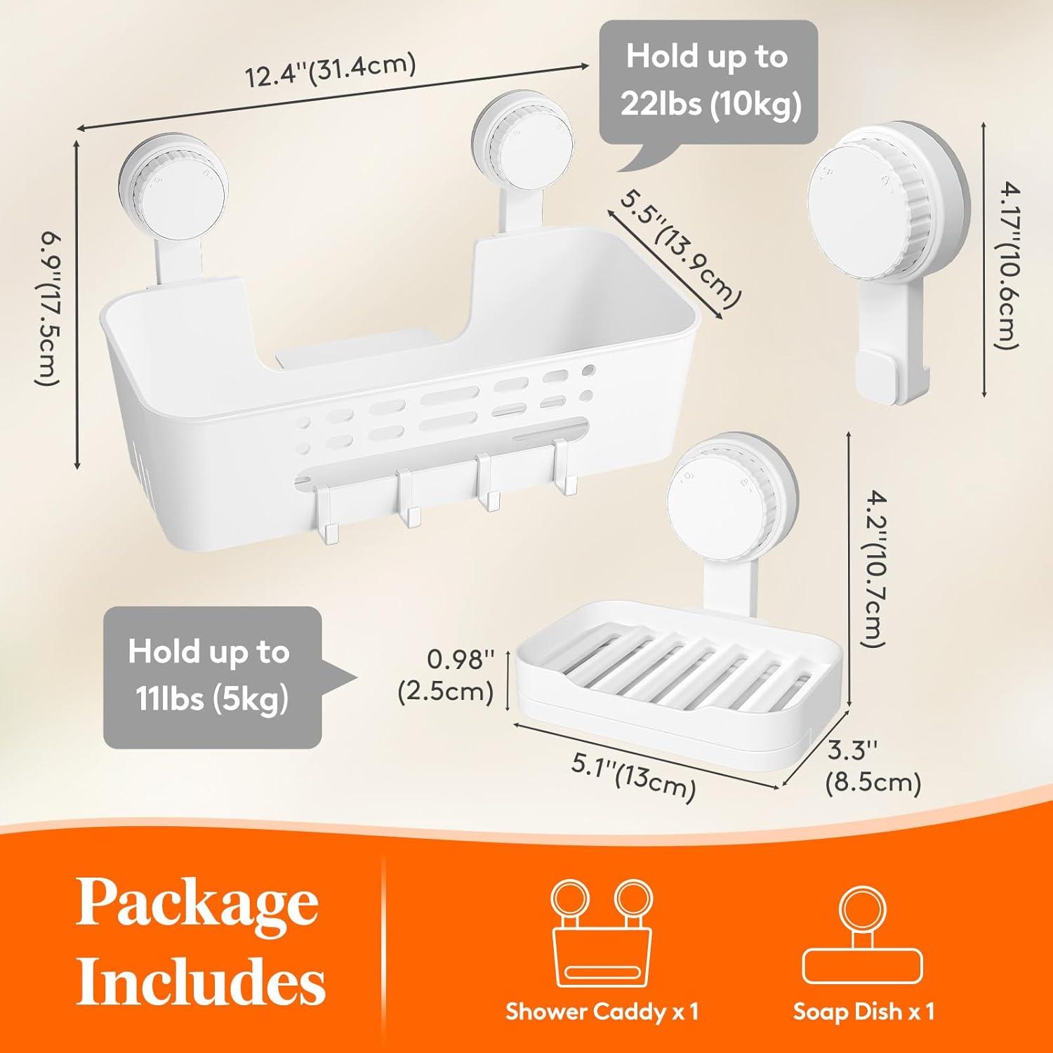 image:imageLifewit Suction Cup Shower Caddy Soap Dish Removable 10426cm Basket and Bar Soap Holder for Inside Shower NODrilling Bathroom Kitchen Organizers and Storage Rack for Shampoo Set of 11 Large Shower Caddy Set