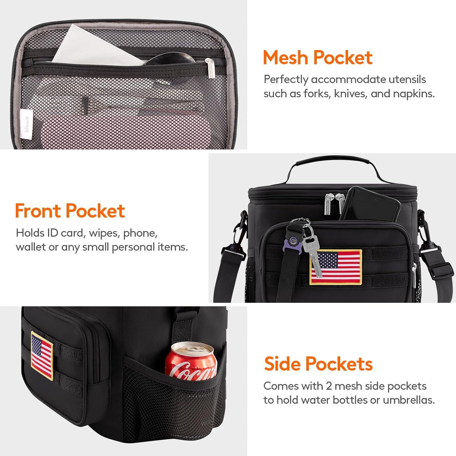 image:imageLifewit Tactical Lunch Box for Men Insulated Lunch Bag 9L 12Can BlackBlack