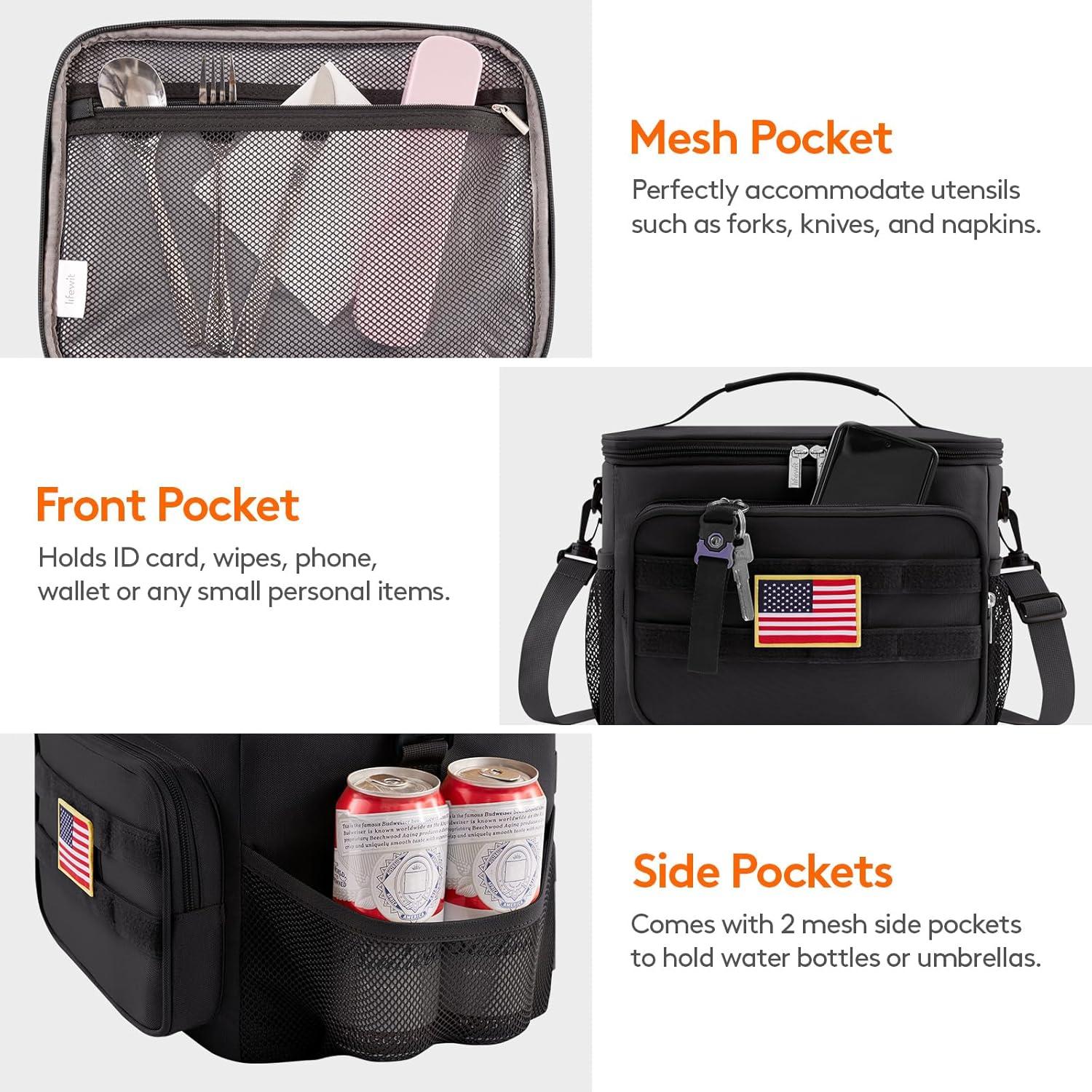 image:imageLifewit Tactical Lunch Box for Men Insulated Lunch Bag 9L 12Can BlackBlack