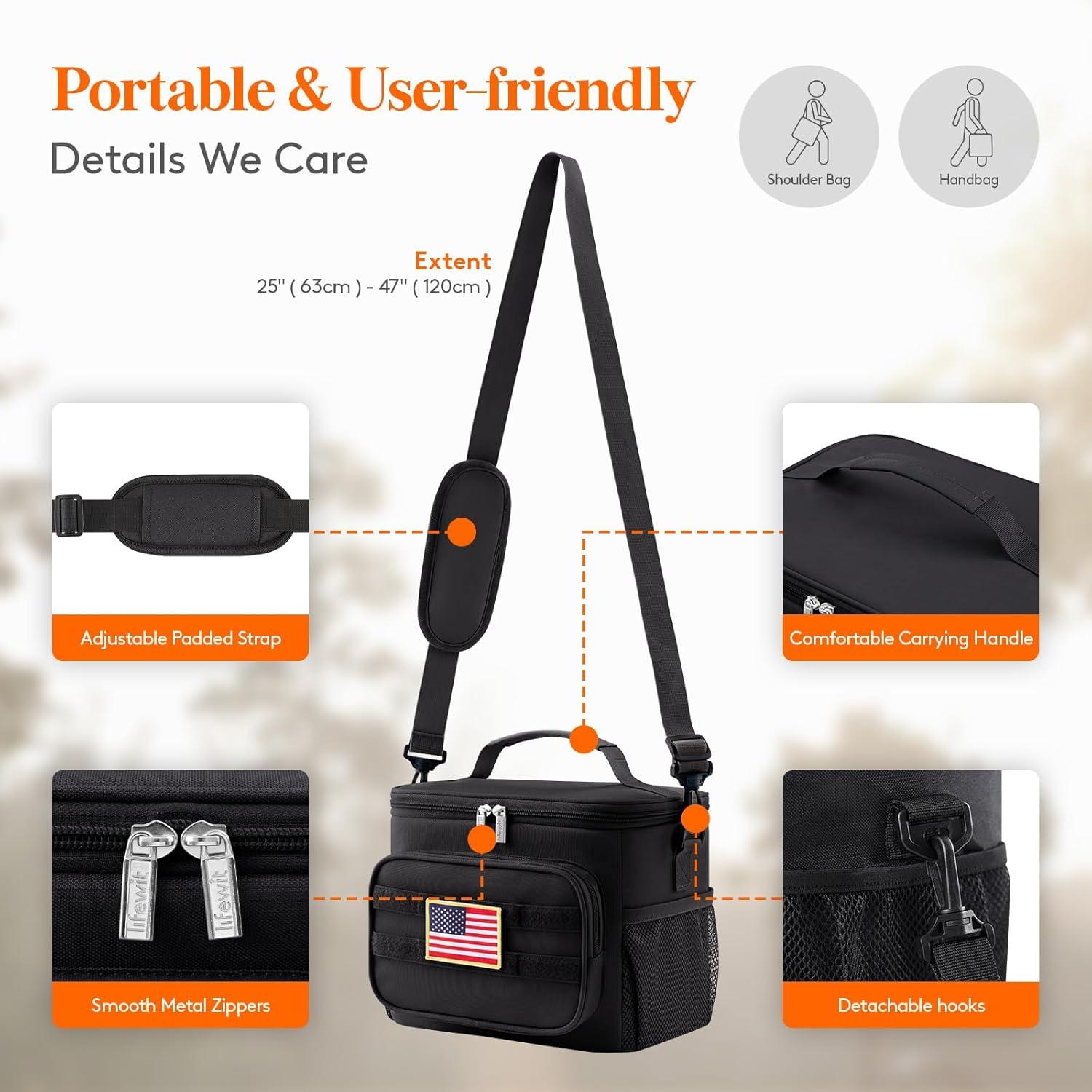 image:imageLifewit Tactical Lunch Box for Men Insulated Lunch Bag 9L 12Can BlackBlack