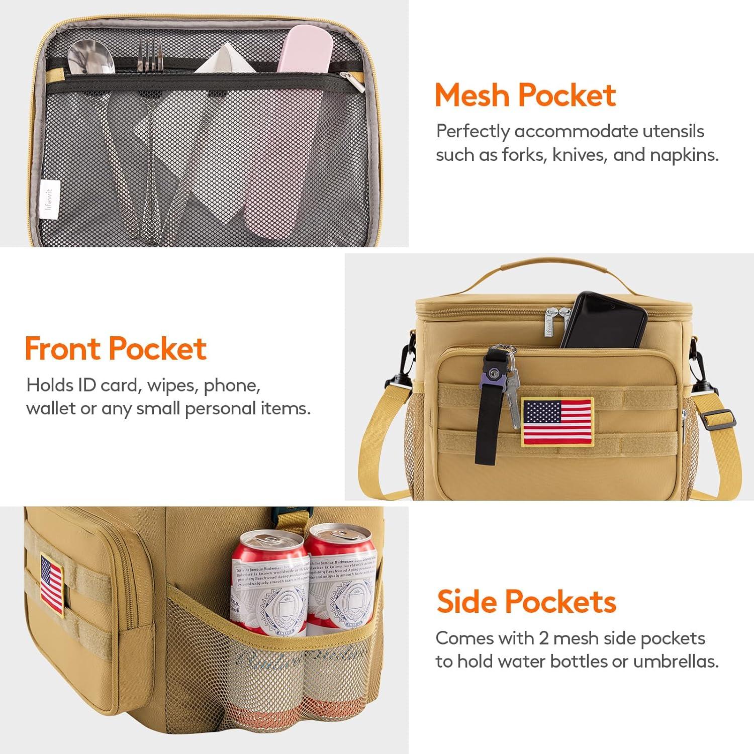 image:imageLifewit Tactical Lunch Box for Men Insulated Lunch Bag 9L 12Can BlackBrown