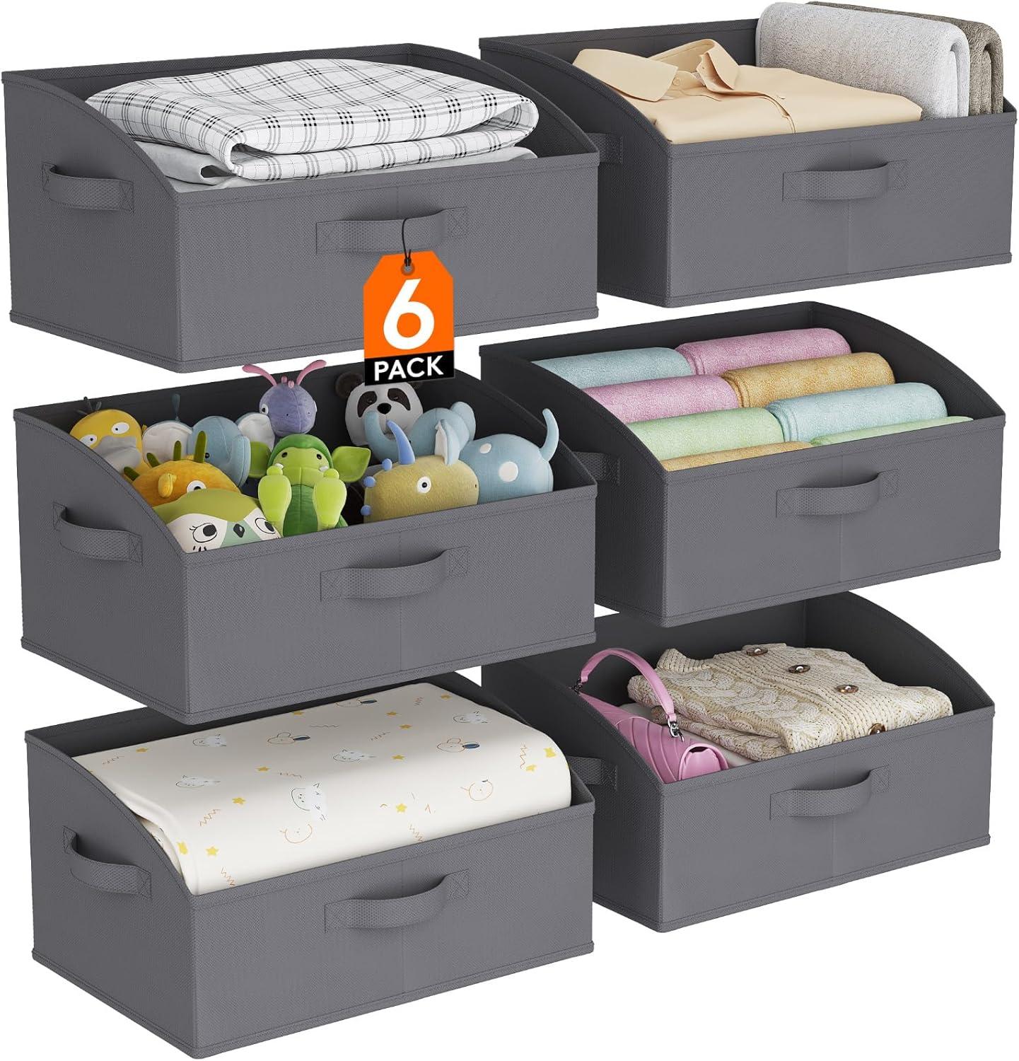 image:imageLifewit Trapezoid Closet Storage Bins for Shelf 6 Packs Nonwoven Closet Organizer Baskets with Handles Foldable Clothes Containers Boxes for Clothing Book Purse 23L Extra Large Light GrayGray