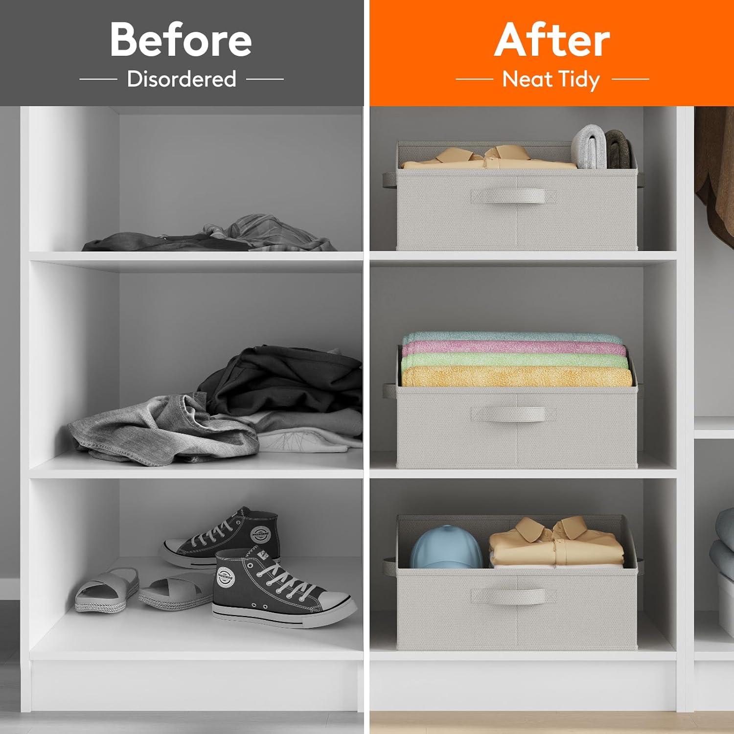 image:imageLifewit Trapezoid Closet Storage Bins for Shelf 6 Packs Nonwoven Closet Organizer Baskets with Handles Foldable Clothes Containers Boxes for Clothing Book Purse 23L Extra Large Light GrayLight Gray