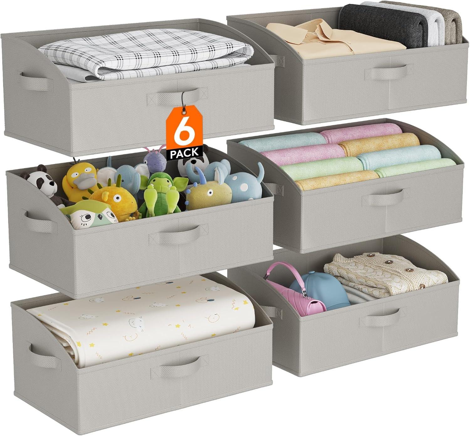 image:imageLifewit Trapezoid Closet Storage Bins for Shelf 6 Packs Nonwoven Closet Organizer Baskets with Handles Foldable Clothes Containers Boxes for Clothing Book Purse 23L Extra Large Light GrayLight Gray