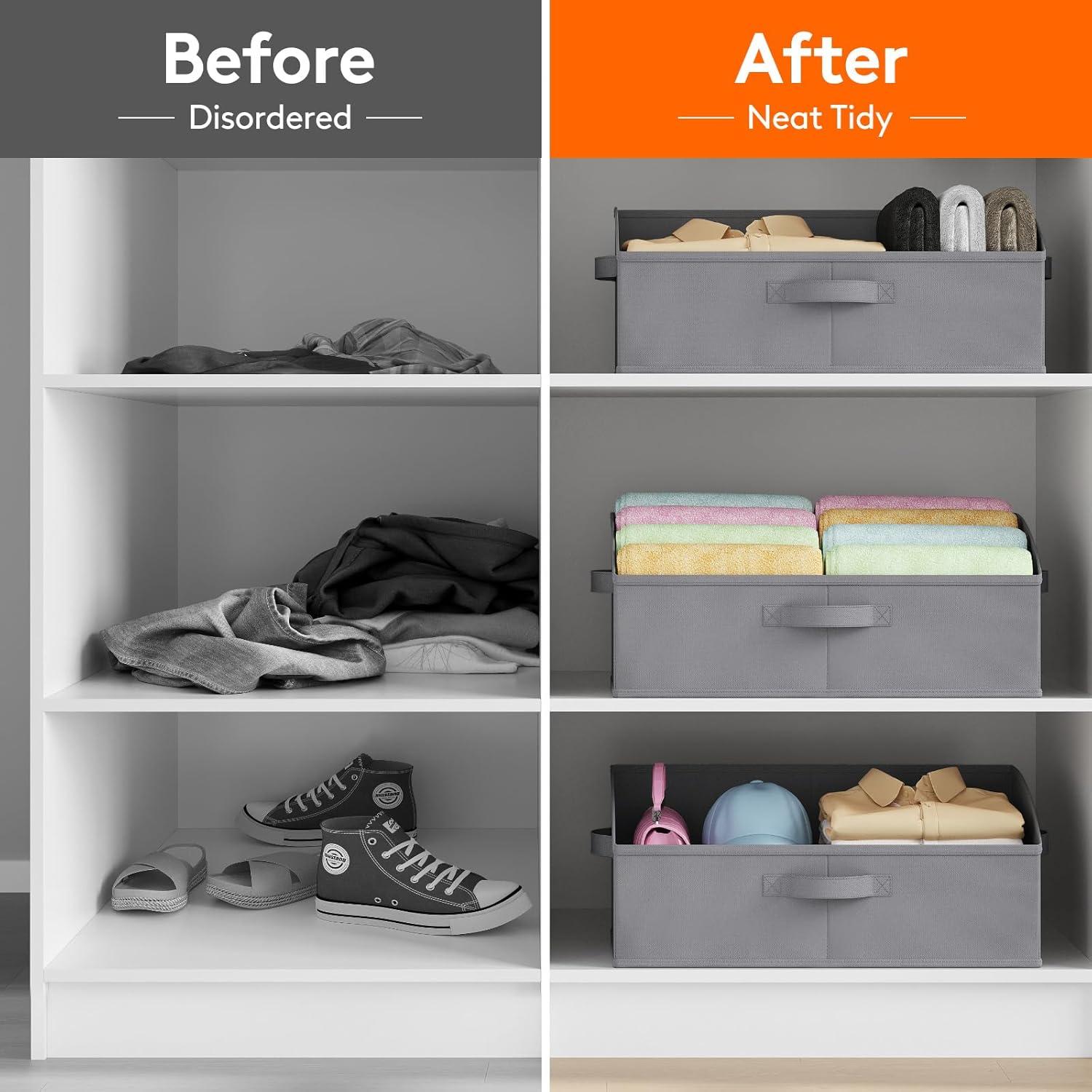 image:imageLifewit Trapezoid Closet Storage Bins for Shelf 6 Packs Nonwoven Closet Organizer Baskets with Handles Foldable Clothes Containers Boxes for Clothing Book Purse 23L Extra Large Light GrayGray