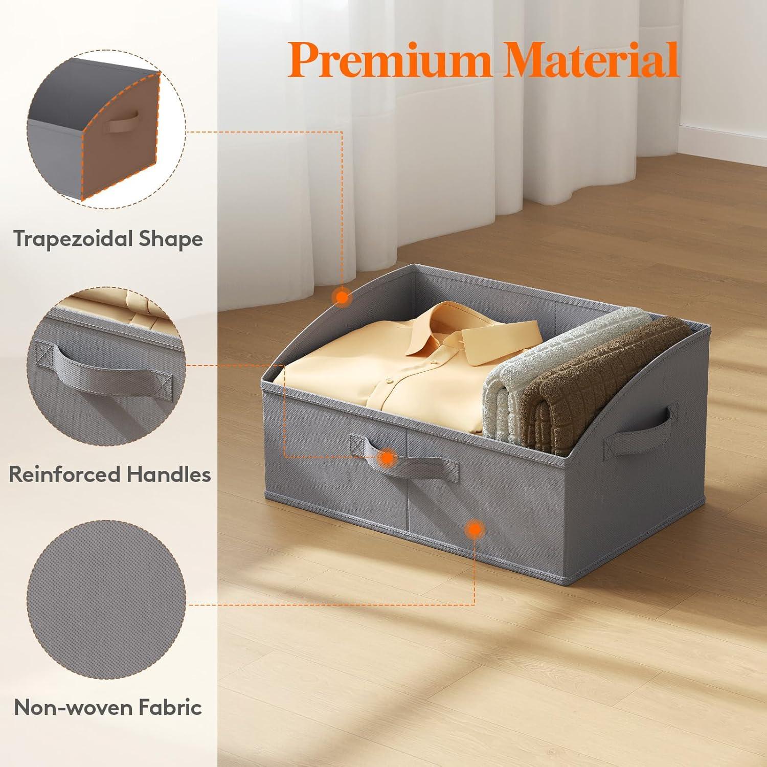 image:imageLifewit Trapezoid Closet Storage Bins for Shelf 6 Packs Nonwoven Closet Organizer Baskets with Handles Foldable Clothes Containers Boxes for Clothing Book Purse 23L Extra Large Light GrayGray