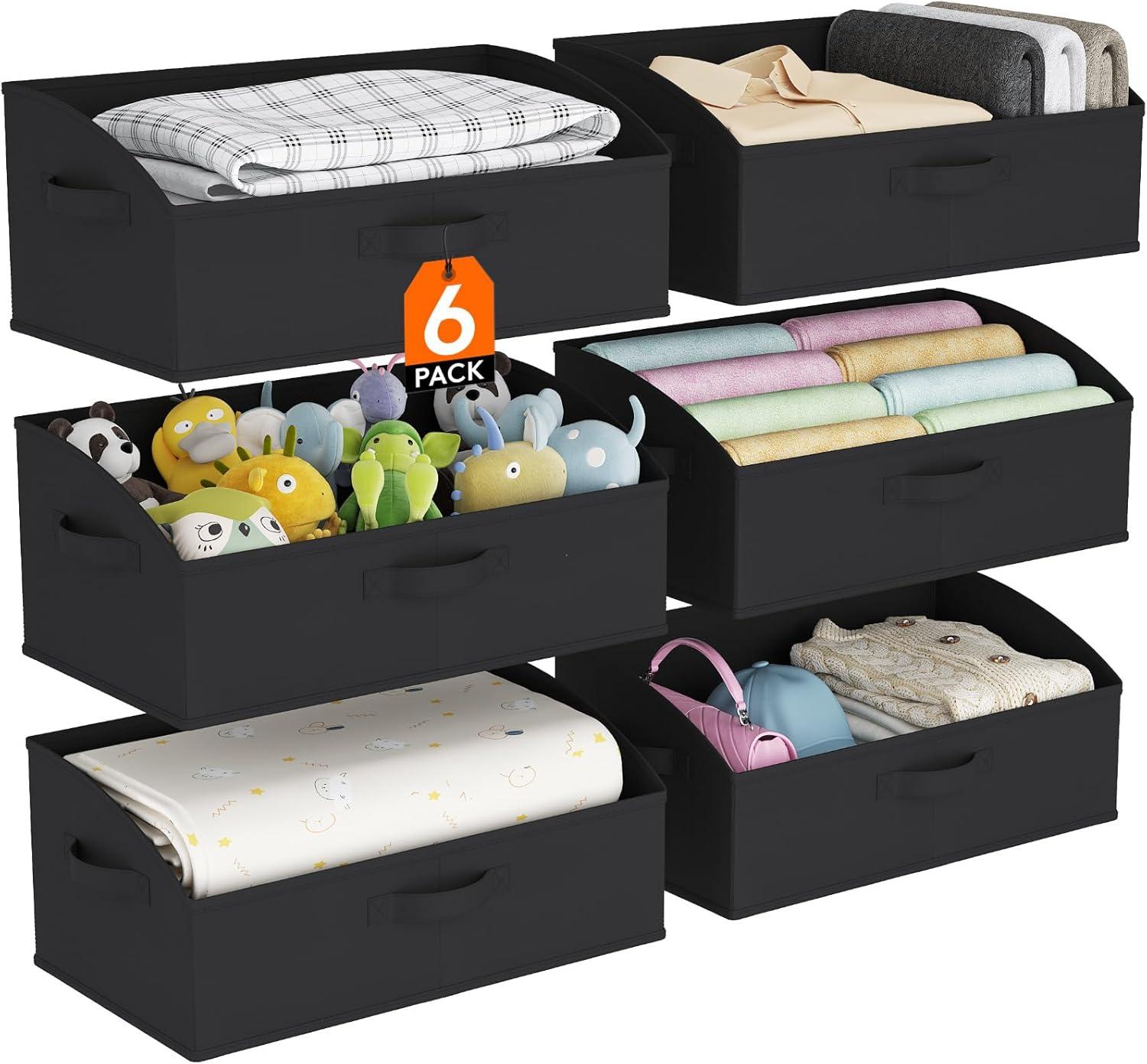 image:imageLifewit Trapezoid Closet Storage Bins for Shelf 6 Packs Nonwoven Closet Organizer Baskets with Handles Foldable Clothes Containers Boxes for Clothing Book Purse 23L Extra Large Light GrayBlack