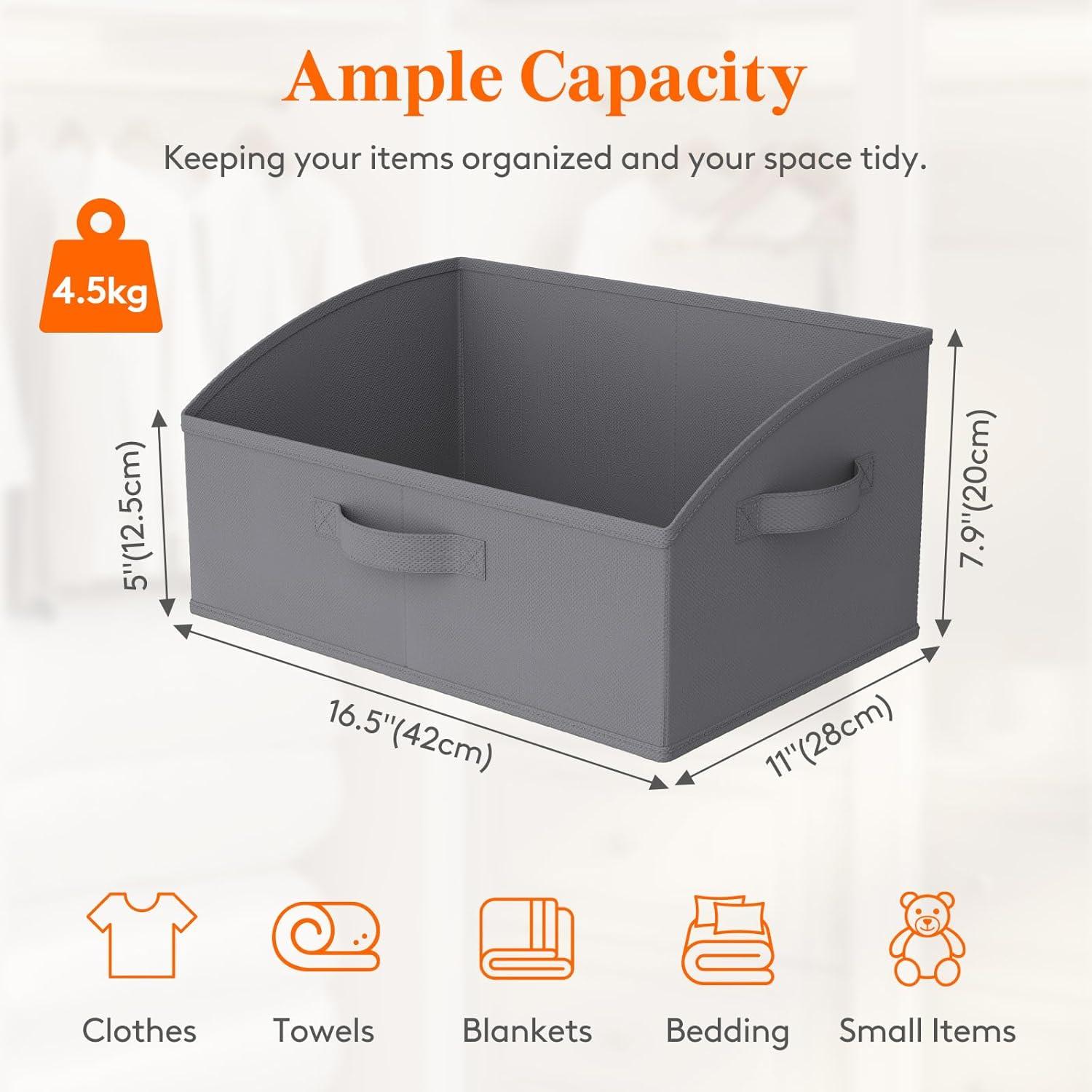 image:imageLifewit Trapezoid Closet Storage Bins for Shelf 6 Packs Nonwoven Closet Organizer Baskets with Handles Foldable Clothes Containers Boxes for Clothing Book Purse 23L Extra Large Light GrayGray