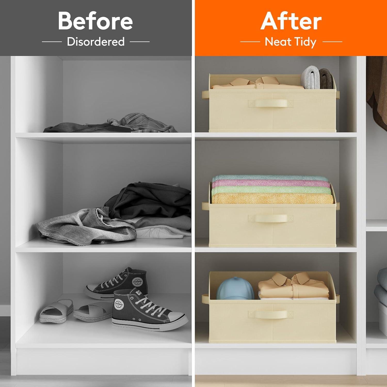 image:imageLifewit Trapezoid Closet Storage Bins for Shelf 6 Packs Nonwoven Closet Organizer Baskets with Handles Foldable Clothes Containers Boxes for Clothing Book Purse 23L Extra Large Light GrayBeige