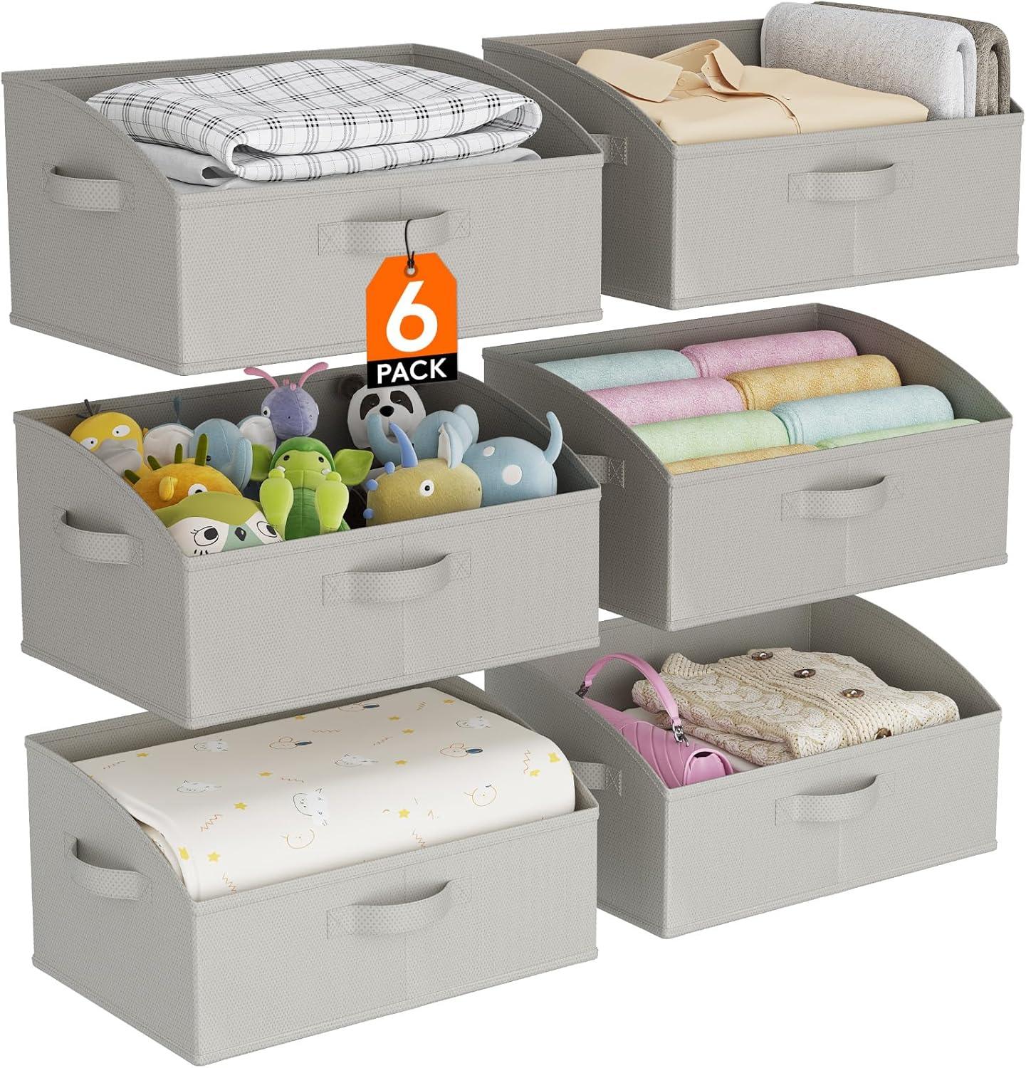 image:imageLifewit Trapezoid Closet Storage Bins for Shelf 6 Packs Nonwoven Closet Organizer Baskets with Handles Foldable Clothes Containers Boxes for Clothing Book Purse 23L Extra Large Light GrayLight Gray