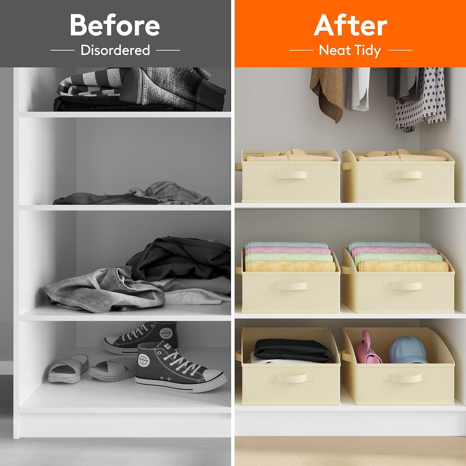 image:imageLifewit Trapezoid Closet Storage Bins for Shelf 6 Packs Nonwoven Closet Organizer Baskets with Handles Foldable Clothes Containers Boxes for Clothing Book Purse 23L Extra Large Light GrayBeige