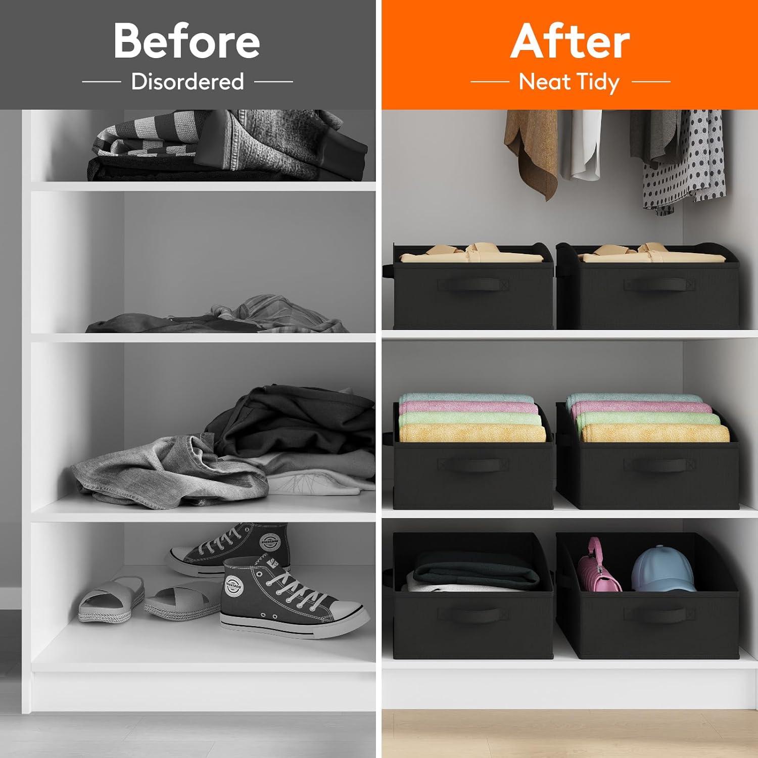 image:imageLifewit Trapezoid Closet Storage Bins for Shelf 6 Packs Nonwoven Closet Organizer Baskets with Handles Foldable Clothes Containers Boxes for Clothing Book Purse 23L Extra Large Light GrayBlack