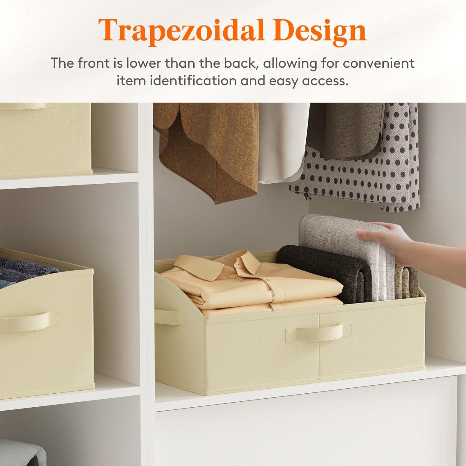 image:imageLifewit Trapezoid Closet Storage Bins for Shelf 6 Packs Nonwoven Closet Organizer Baskets with Handles Foldable Clothes Containers Boxes for Clothing Book Purse 23L Extra Large Light GrayBeige