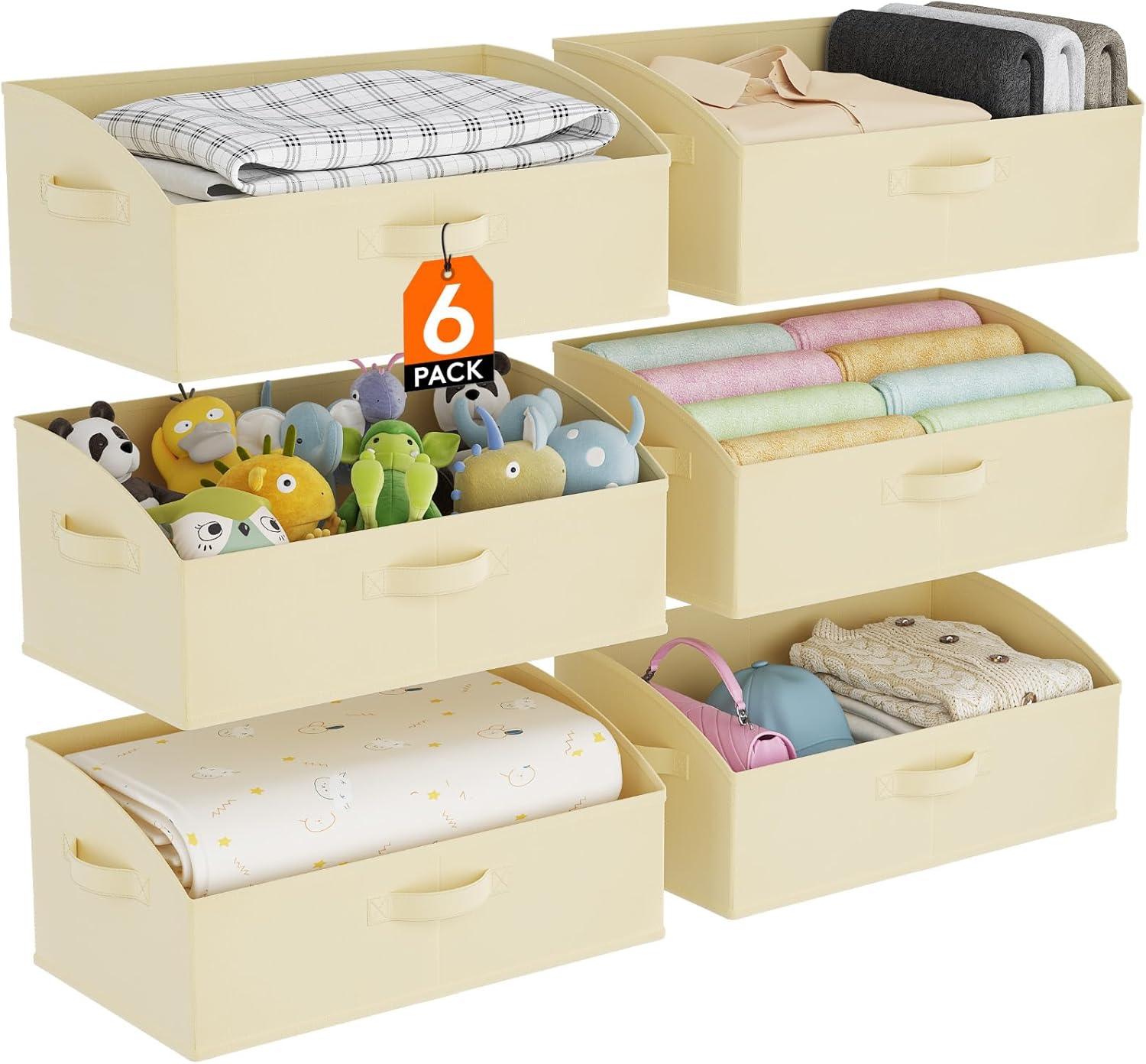 image:imageLifewit Trapezoid Closet Storage Bins for Shelf 6 Packs Nonwoven Closet Organizer Baskets with Handles Foldable Clothes Containers Boxes for Clothing Book Purse 23L Extra Large Light GrayBeige