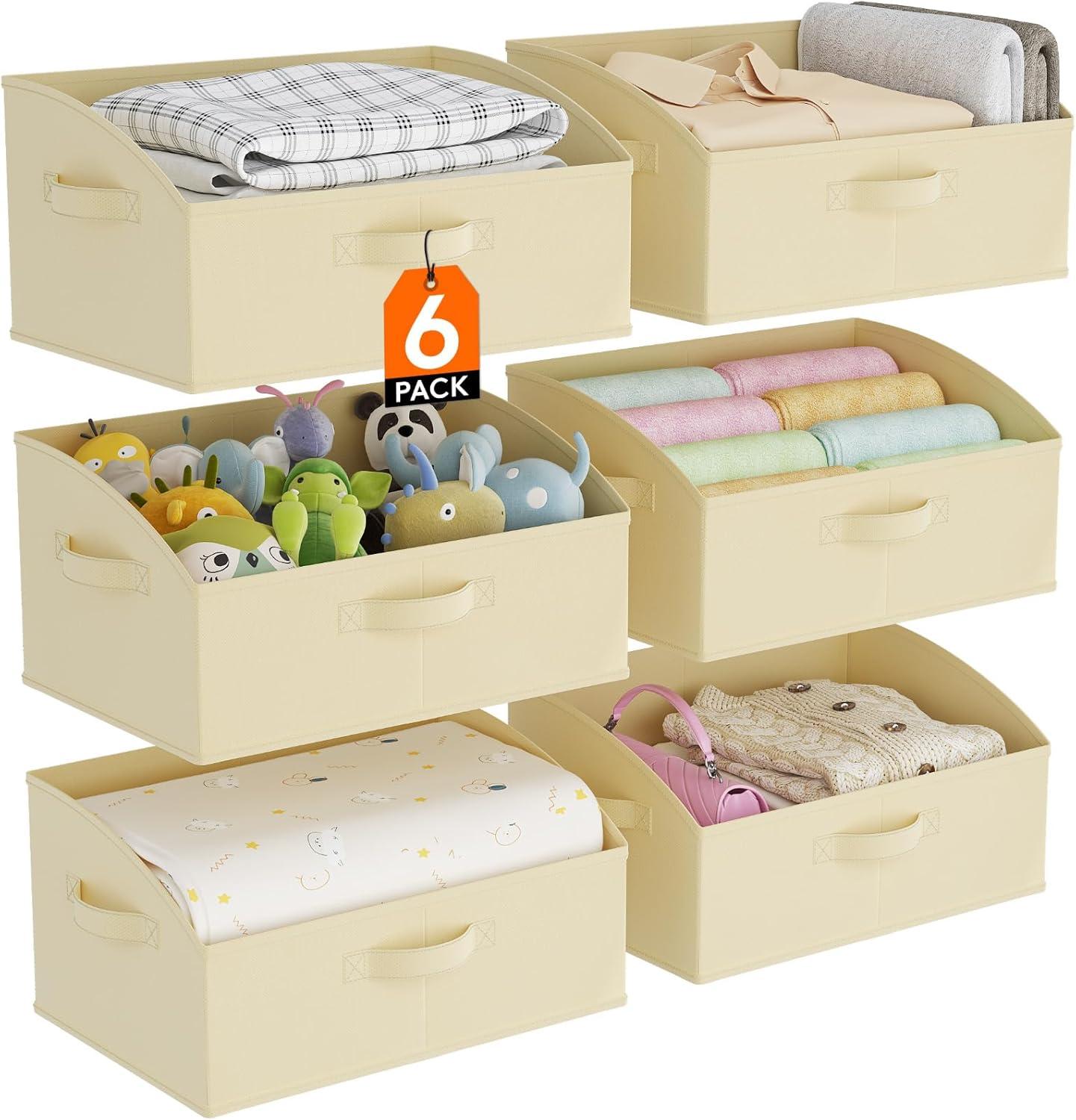 image:imageLifewit Trapezoid Closet Storage Bins for Shelf 6 Packs Nonwoven Closet Organizer Baskets with Handles Foldable Clothes Containers Boxes for Clothing Book Purse 23L Extra Large Light GrayBeige