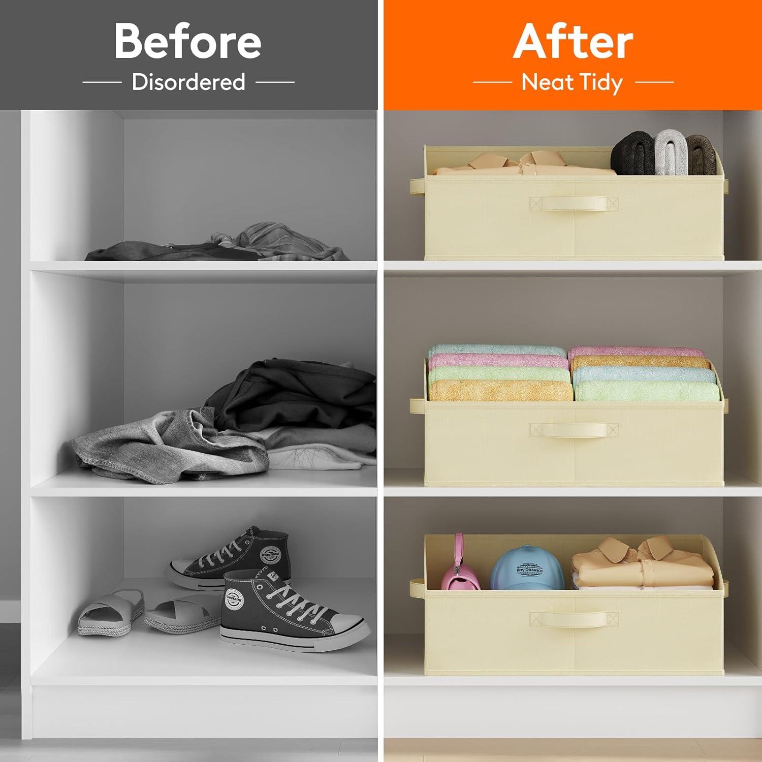 image:imageLifewit Trapezoid Closet Storage Bins for Shelf 6 Packs Nonwoven Closet Organizer Baskets with Handles Foldable Clothes Containers Boxes for Clothing Book Purse 23L Extra Large Light GrayBeige