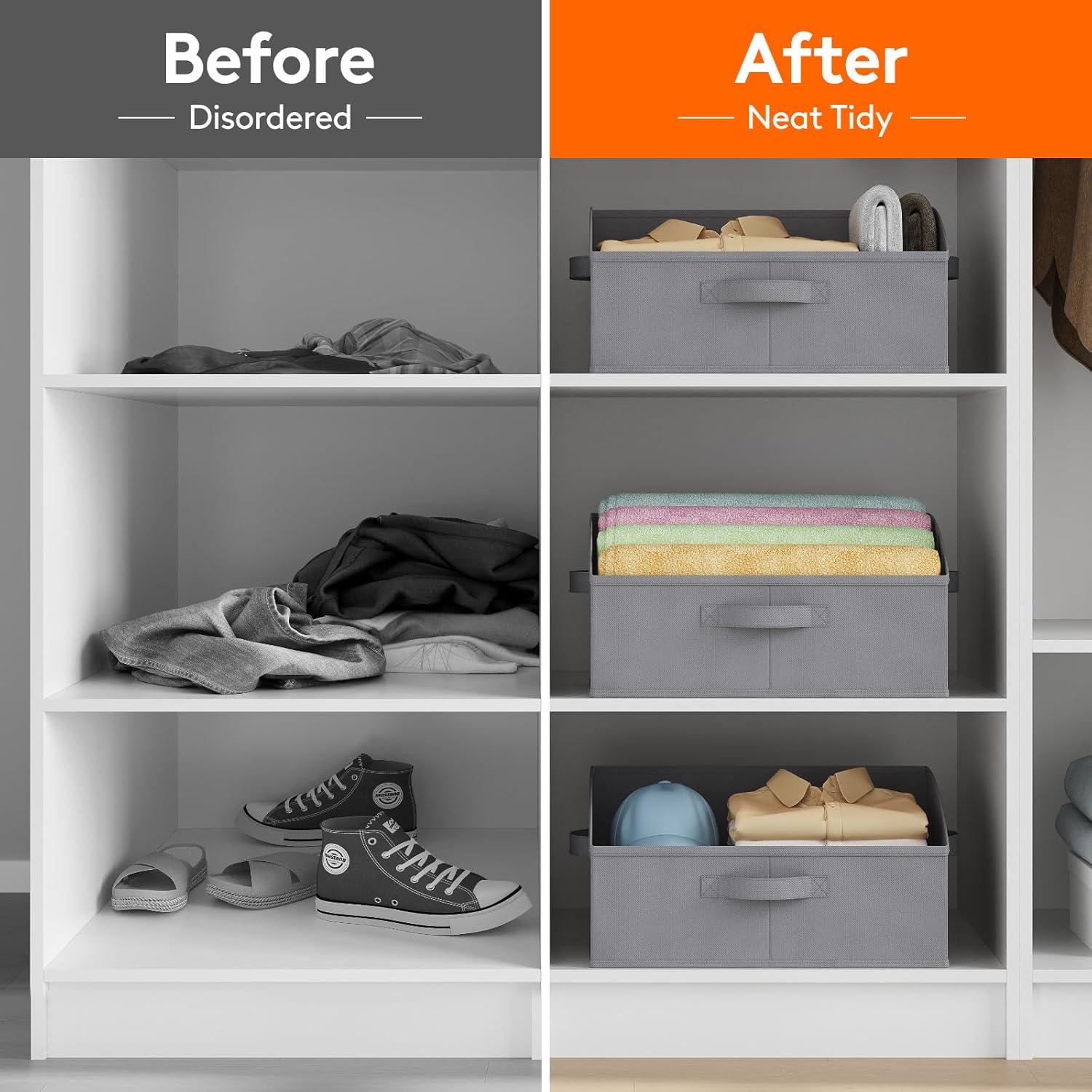 image:imageLifewit Trapezoid Closet Storage Bins for Shelf 6 Packs Nonwoven Closet Organizer Baskets with Handles Foldable Clothes Containers Boxes for Clothing Book Purse 23L Extra Large Light GrayGray