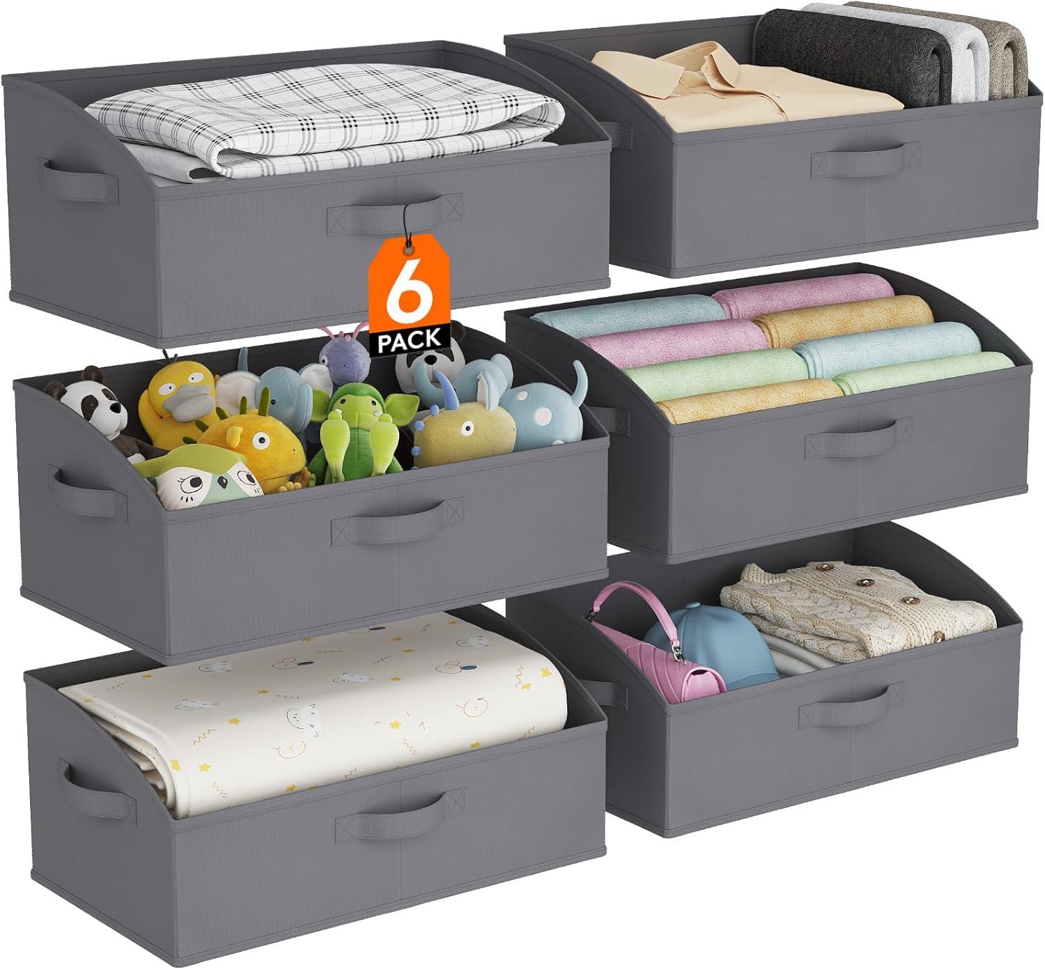 image:imageLifewit Trapezoid Closet Storage Bins for Shelf 6 Packs Nonwoven Closet Organizer Baskets with Handles Foldable Clothes Containers Boxes for Clothing Book Purse 23L Extra Large Light GrayGray