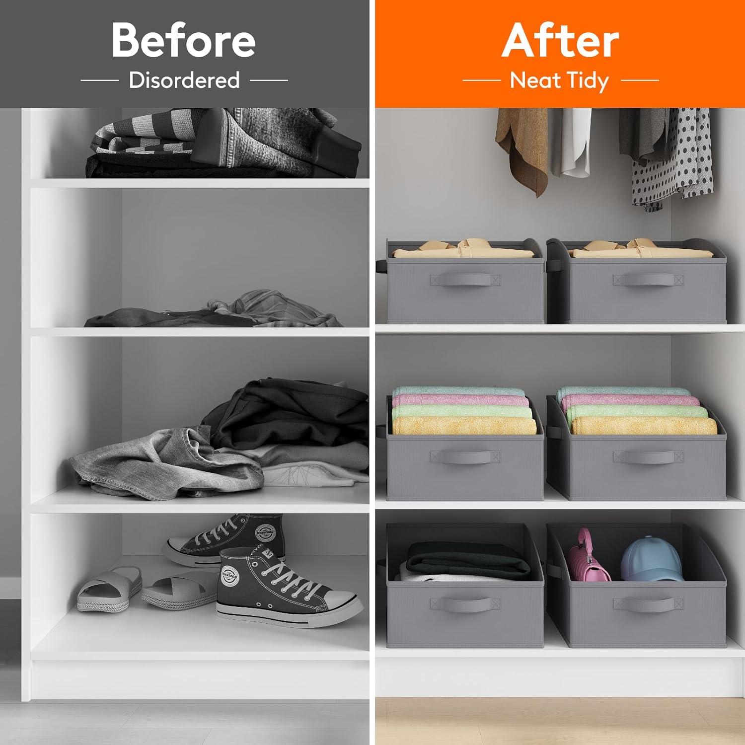 image:imageLifewit Trapezoid Closet Storage Bins for Shelf 6 Packs Nonwoven Closet Organizer Baskets with Handles Foldable Clothes Containers Boxes for Clothing Book Purse 23L Extra Large Light GrayGray