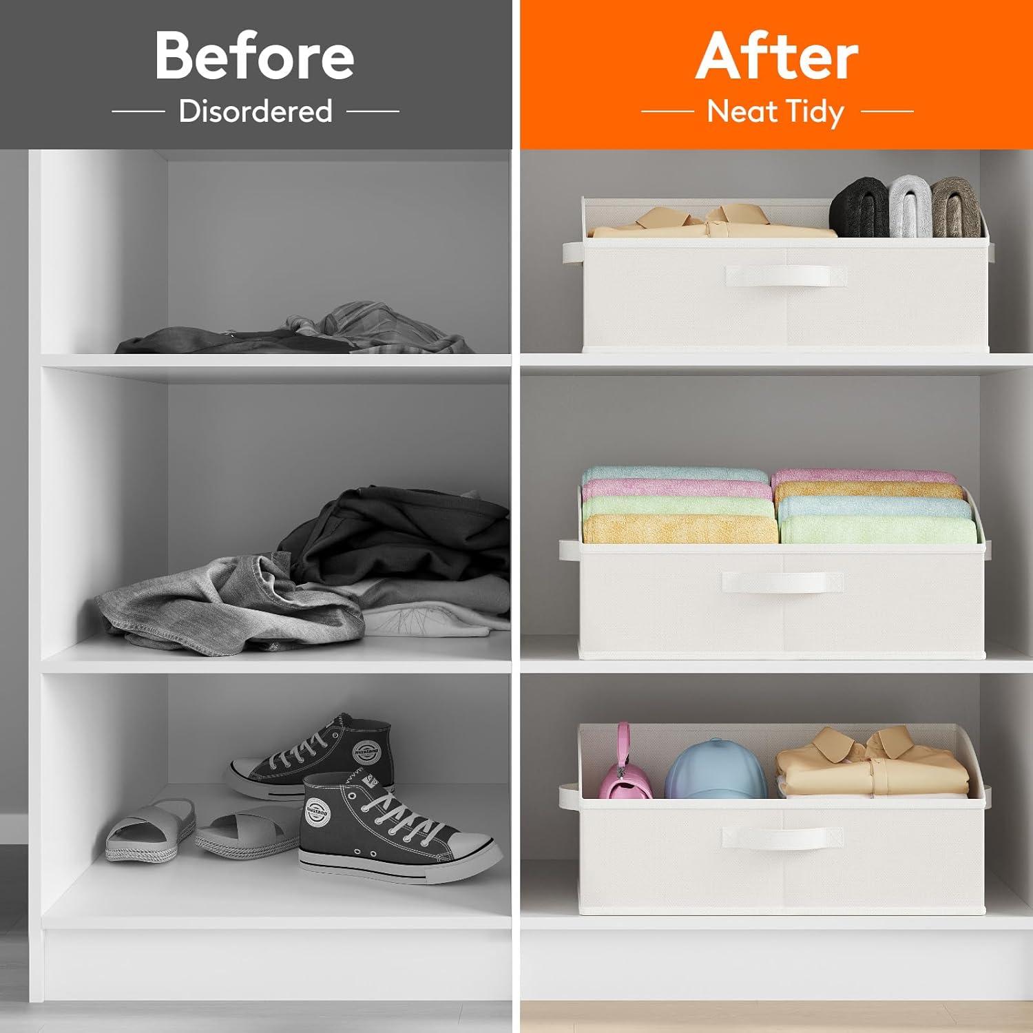 image:imageLifewit Trapezoid Closet Storage Bins for Shelf 6 Packs Nonwoven Closet Organizer Baskets with Handles Foldable Clothes Containers Boxes for Clothing Book Purse 23L Extra Large Light GrayWhite