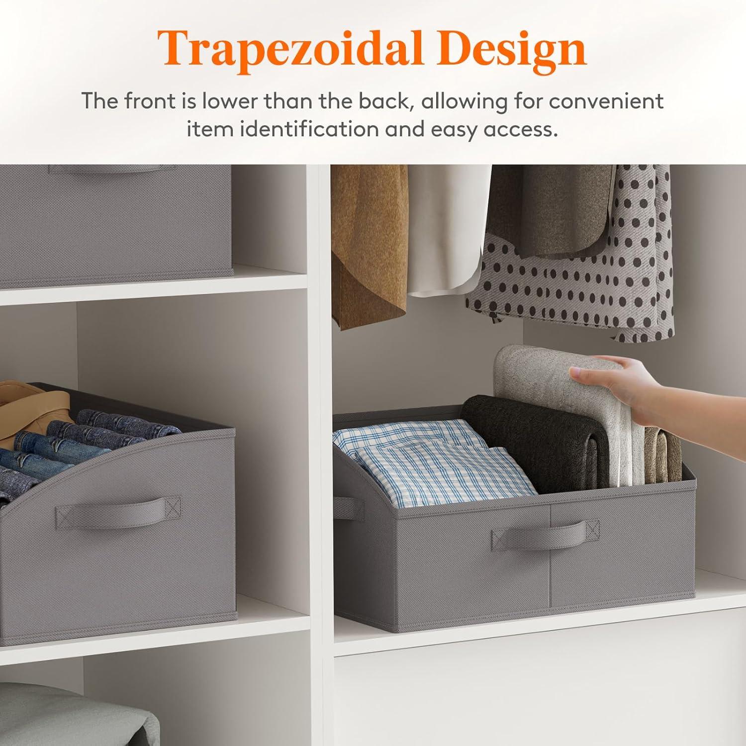 image:imageLifewit Trapezoid Closet Storage Bins for Shelf 6 Packs Nonwoven Closet Organizer Baskets with Handles Foldable Clothes Containers Boxes for Clothing Book Purse 23L Extra Large Light GrayGray