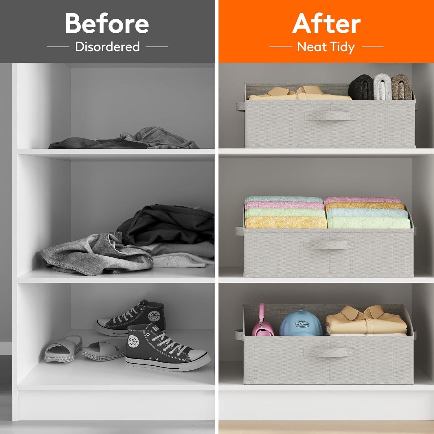 image:imageLifewit Trapezoid Closet Storage Bins for Shelf 6 Packs Nonwoven Closet Organizer Baskets with Handles Foldable Clothes Containers Boxes for Clothing Book Purse 23L Extra Large Light GrayLight Gray