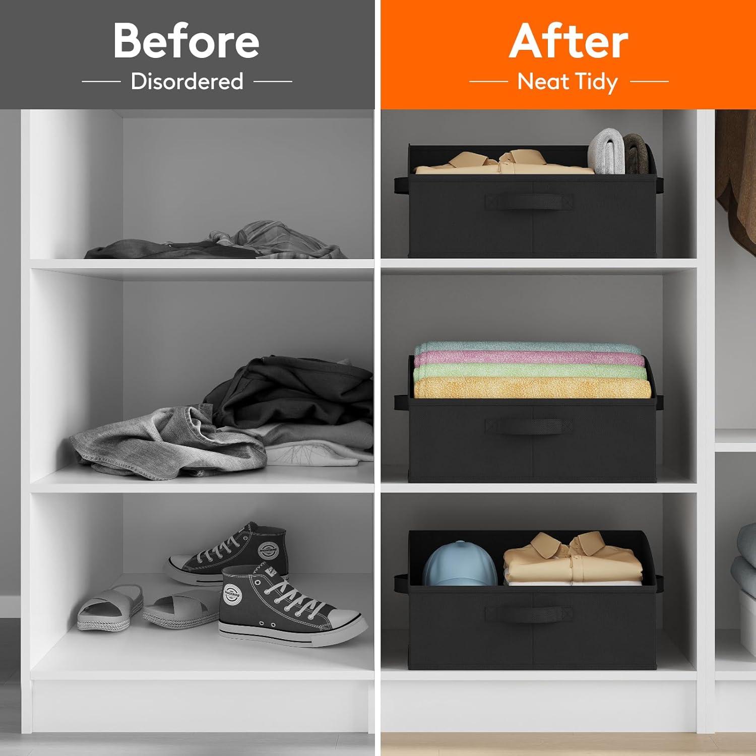 image:imageLifewit Trapezoid Closet Storage Bins for Shelf 6 Packs Nonwoven Closet Organizer Baskets with Handles Foldable Clothes Containers Boxes for Clothing Book Purse 23L Extra Large Light GrayBlack