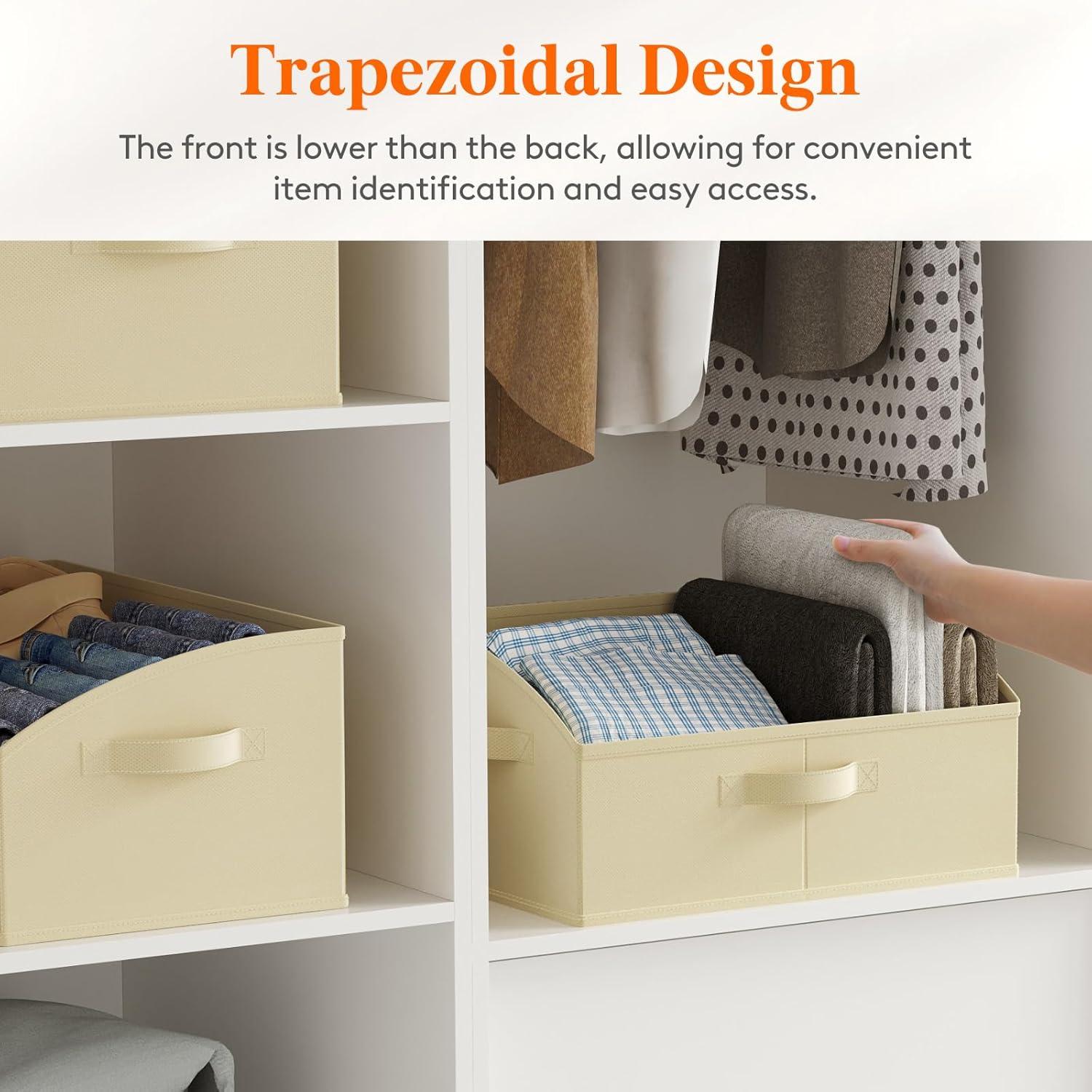 image:imageLifewit Trapezoid Closet Storage Bins for Shelf 6 Packs Nonwoven Closet Organizer Baskets with Handles Foldable Clothes Containers Boxes for Clothing Book Purse 23L Extra Large Light GrayBeige