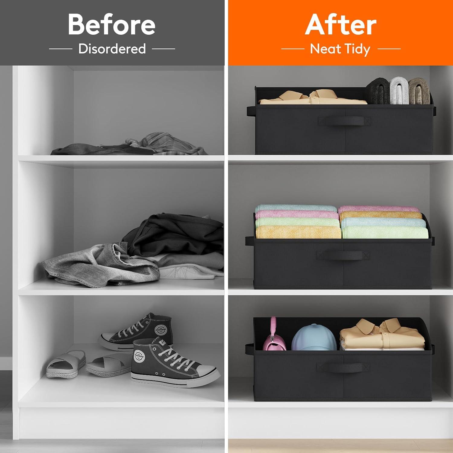 image:imageLifewit Trapezoid Closet Storage Bins for Shelf 6 Packs Nonwoven Closet Organizer Baskets with Handles Foldable Clothes Containers Boxes for Clothing Book Purse 23L Extra Large Light GrayBlack