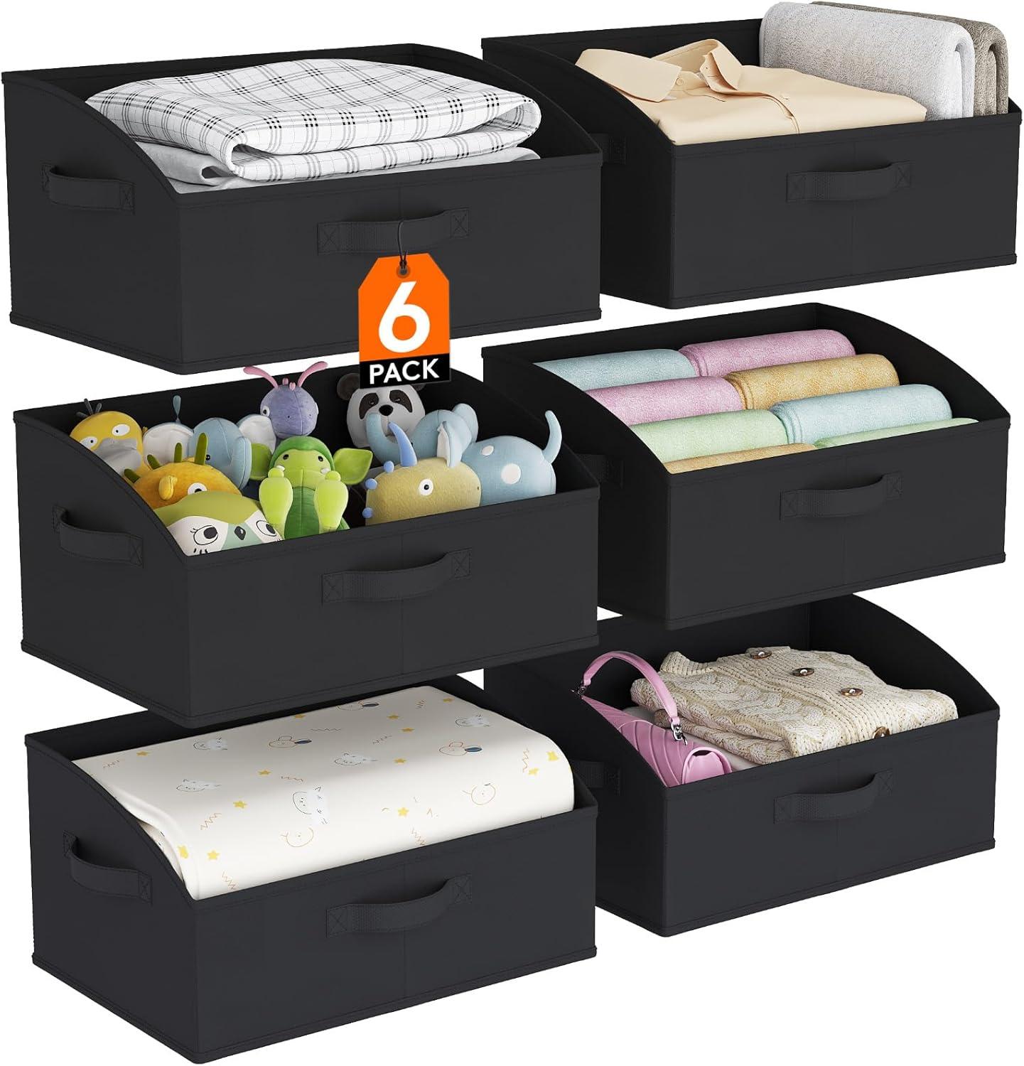 image:imageLifewit Trapezoid Closet Storage Bins for Shelf 6 Packs Nonwoven Closet Organizer Baskets with Handles Foldable Clothes Containers Boxes for Clothing Book Purse 23L Extra Large Light GrayBlack