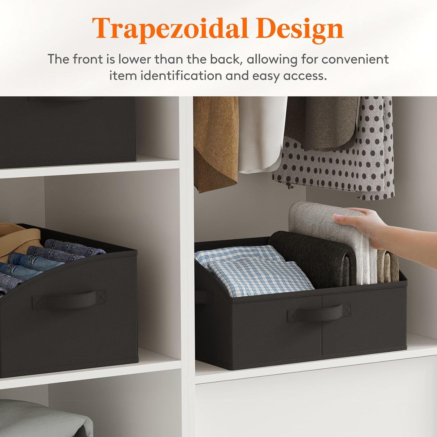 image:imageLifewit Trapezoid Closet Storage Bins for Shelf 6 Packs Nonwoven Closet Organizer Baskets with Handles Foldable Clothes Containers Boxes for Clothing Book Purse 23L Extra Large Light GrayBlack