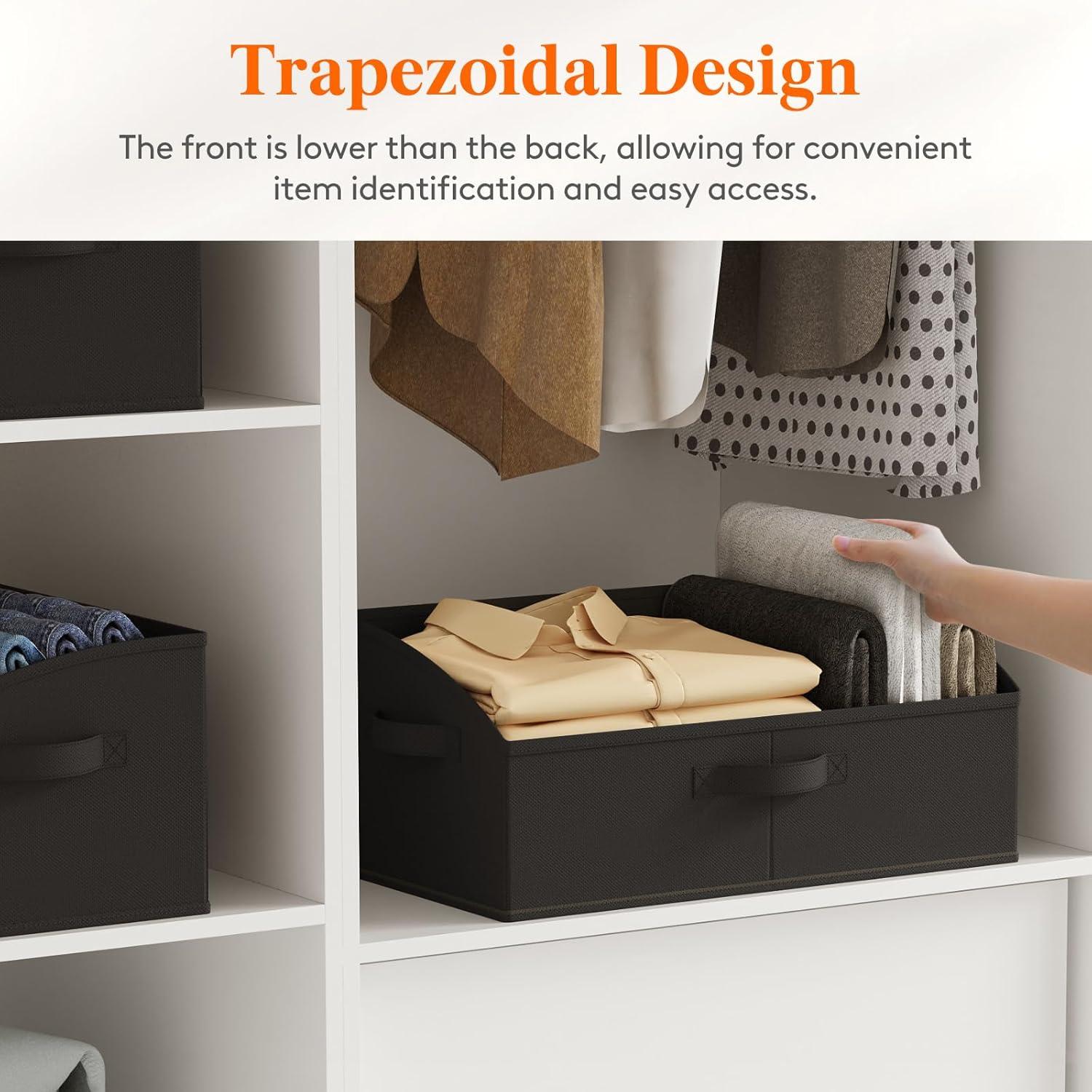 image:imageLifewit Trapezoid Closet Storage Bins for Shelf 6 Packs Nonwoven Closet Organizer Baskets with Handles Foldable Clothes Containers Boxes for Clothing Book Purse 23L Extra Large Light GrayBlack