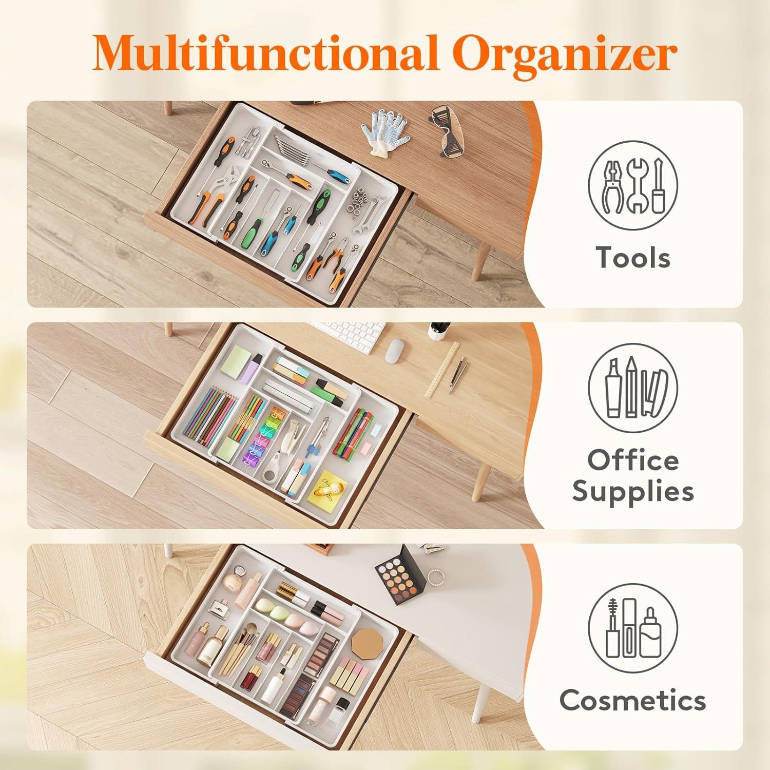 image:imageLifewit Utensil Organizer for Kitchen Drawer Expandable Cooking Silverware Tray Adjustable Cutlery Flatware Holder Plastic Spatula Tools Storage Divider 13224 x 15 BlackWhite