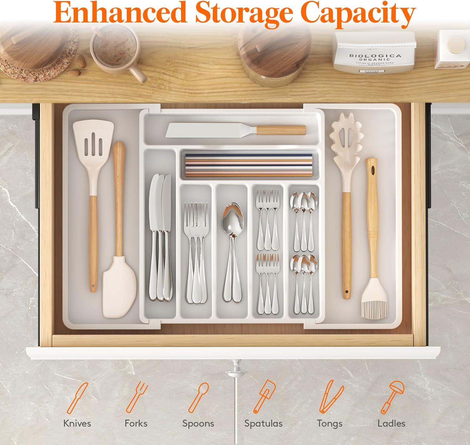 image:imageLifewit Utensil Organizer for Kitchen Drawer Expandable Cooking Silverware Tray Adjustable Cutlery Flatware Holder Plastic Spatula Tools Storage Divider 13224 x 15 BlackWhite