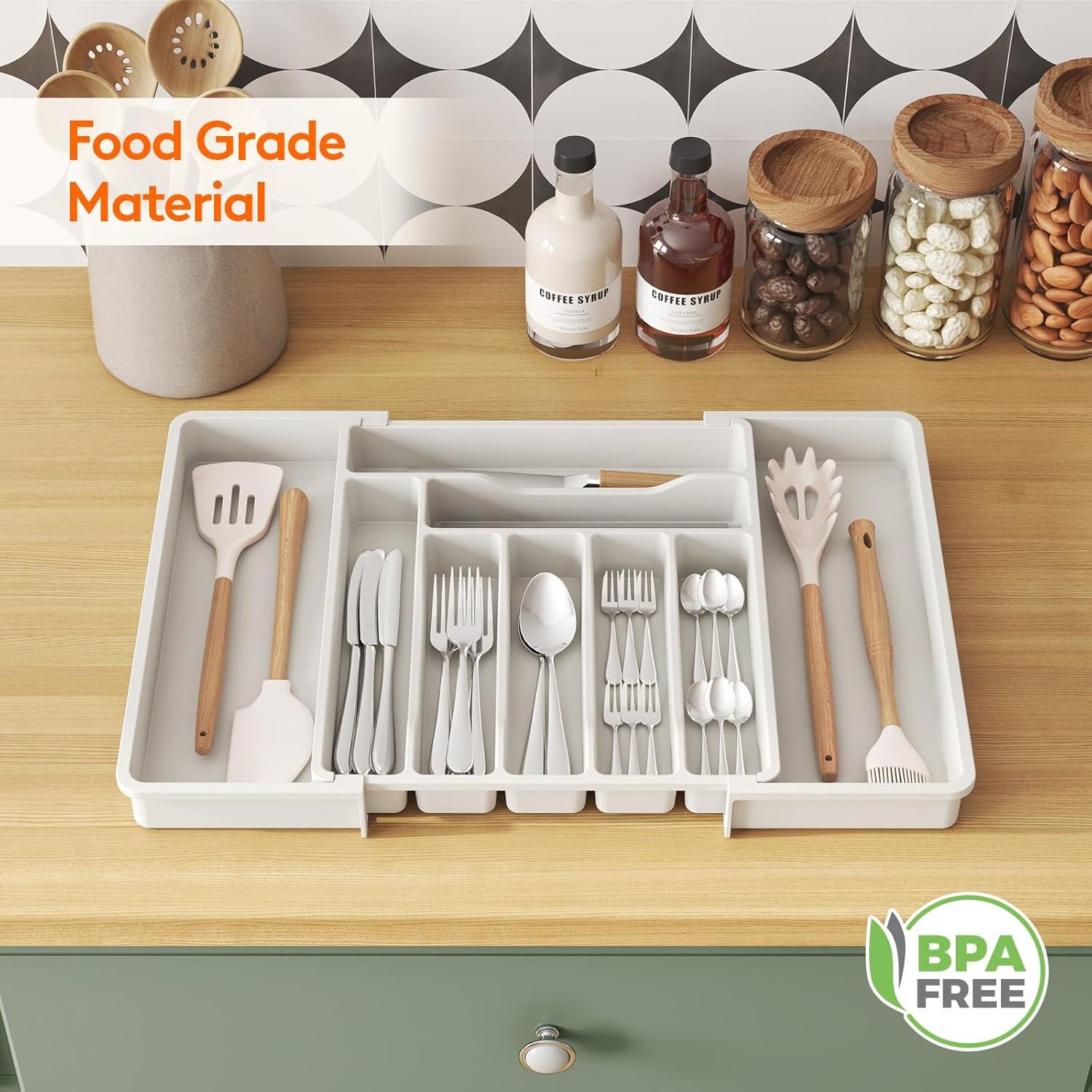 image:imageLifewit Utensil Organizer for Kitchen Drawer Expandable Cooking Silverware Tray Adjustable Cutlery Flatware Holder Plastic Spatula Tools Storage Divider 13224 x 15 BlackWhite