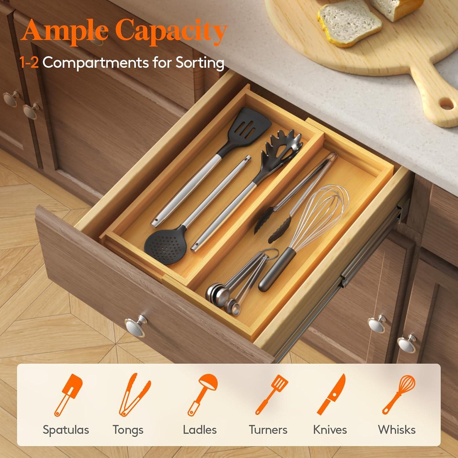 image:imageLifewit Utensil Organizer for Kitchen Drawer Expandable Cooking Utensil Tray Bamboo Cutlery Silverware Flatware Holder Adjustable Spatula Tools Storage Divider 33 56x38cm Natural and BlackNatural