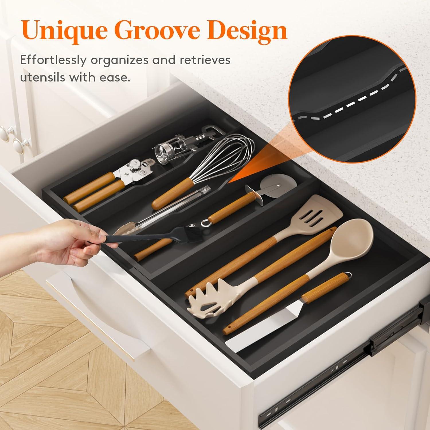 image:imageLifewit Utensil Organizer for Kitchen Drawer Expandable Cooking Utensil Tray Bamboo Cutlery Silverware Flatware Holder Adjustable Spatula Tools Storage Divider 33 56x38cm Natural and BlackBlack