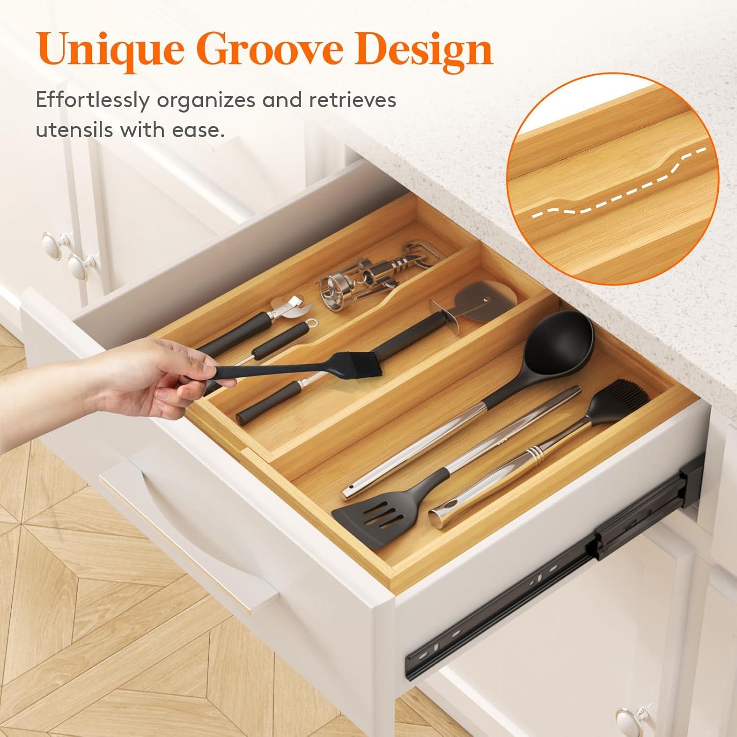 image:imageLifewit Utensil Organizer for Kitchen Drawer Expandable Cooking Utensil Tray Bamboo Cutlery Silverware Flatware Holder Adjustable Spatula Tools Storage Divider 33 56x38cm Natural and BlackNatural